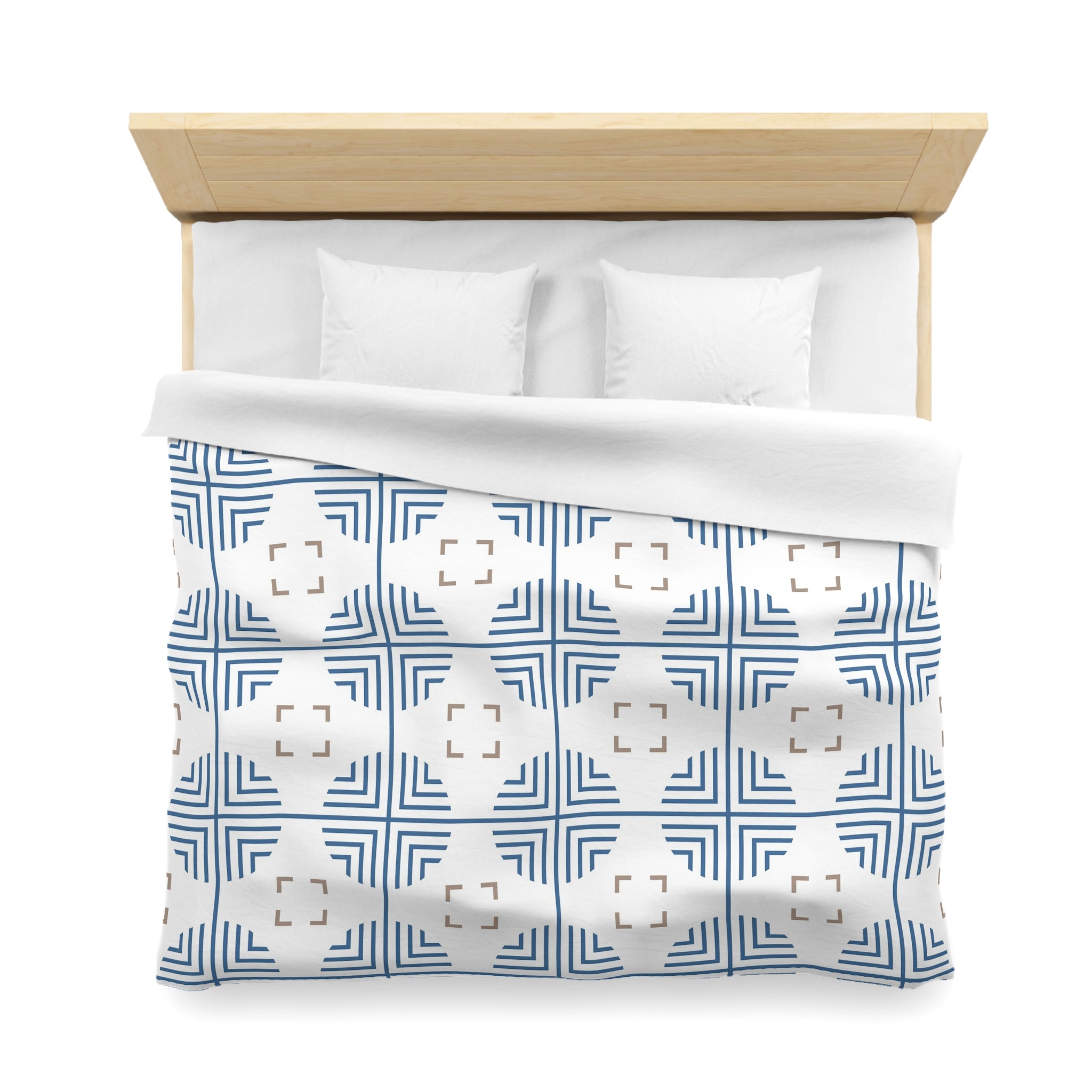 Retro Duvet Cover | Art Deco Blue, White, Beige | Bedroom Decor