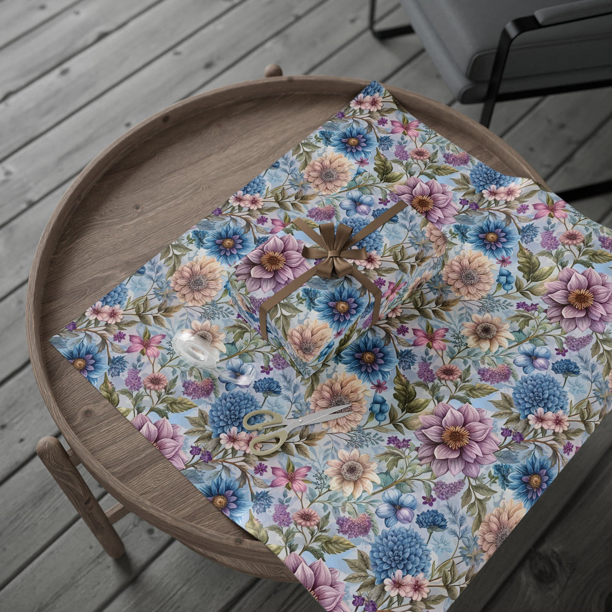 Pink Blue Chintz Floral Wrapping Paper, Vintage Gift Wrap