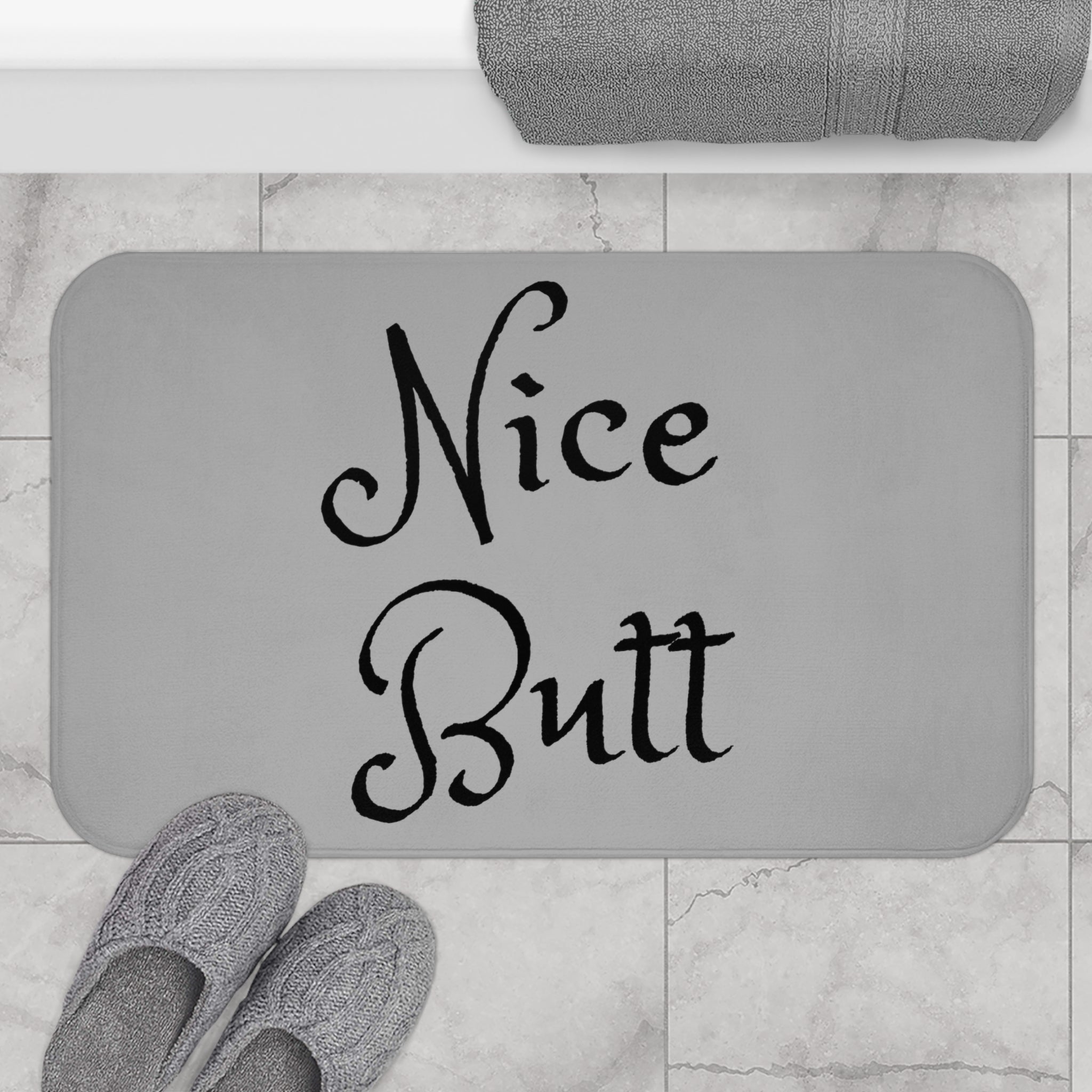 Nice Butt Bath Mat | Cute Grey Black Bath Rug