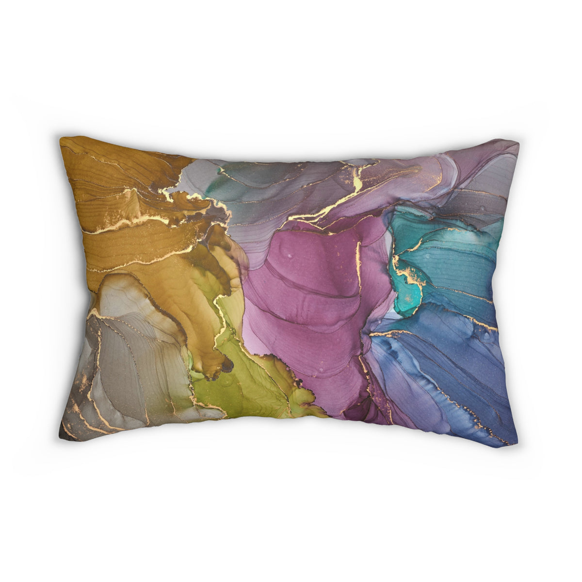 Mustard Magenta Teal Blue Alcohol Ink Lumbar Pillow