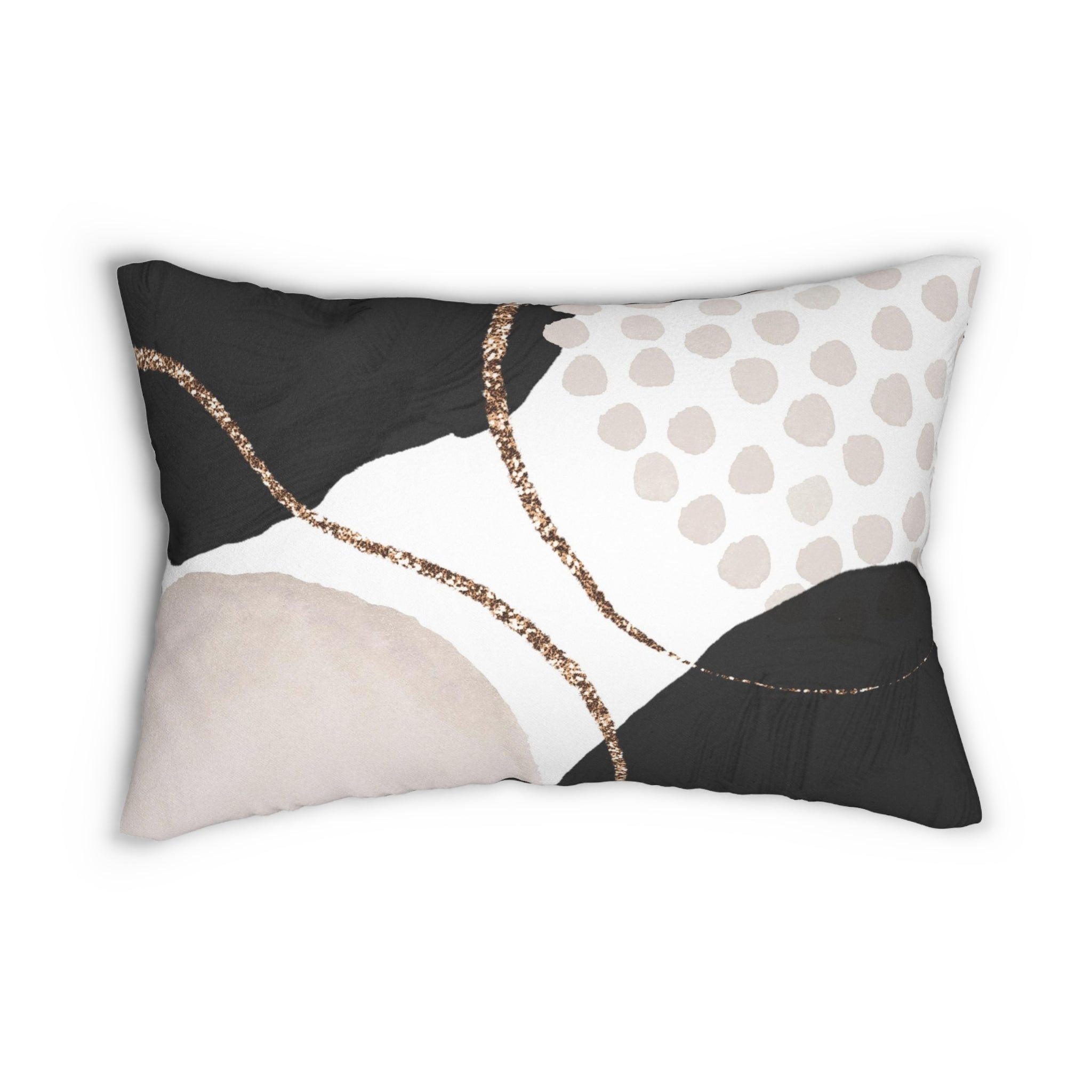 Black, ivory and white abstract lumbar pillow