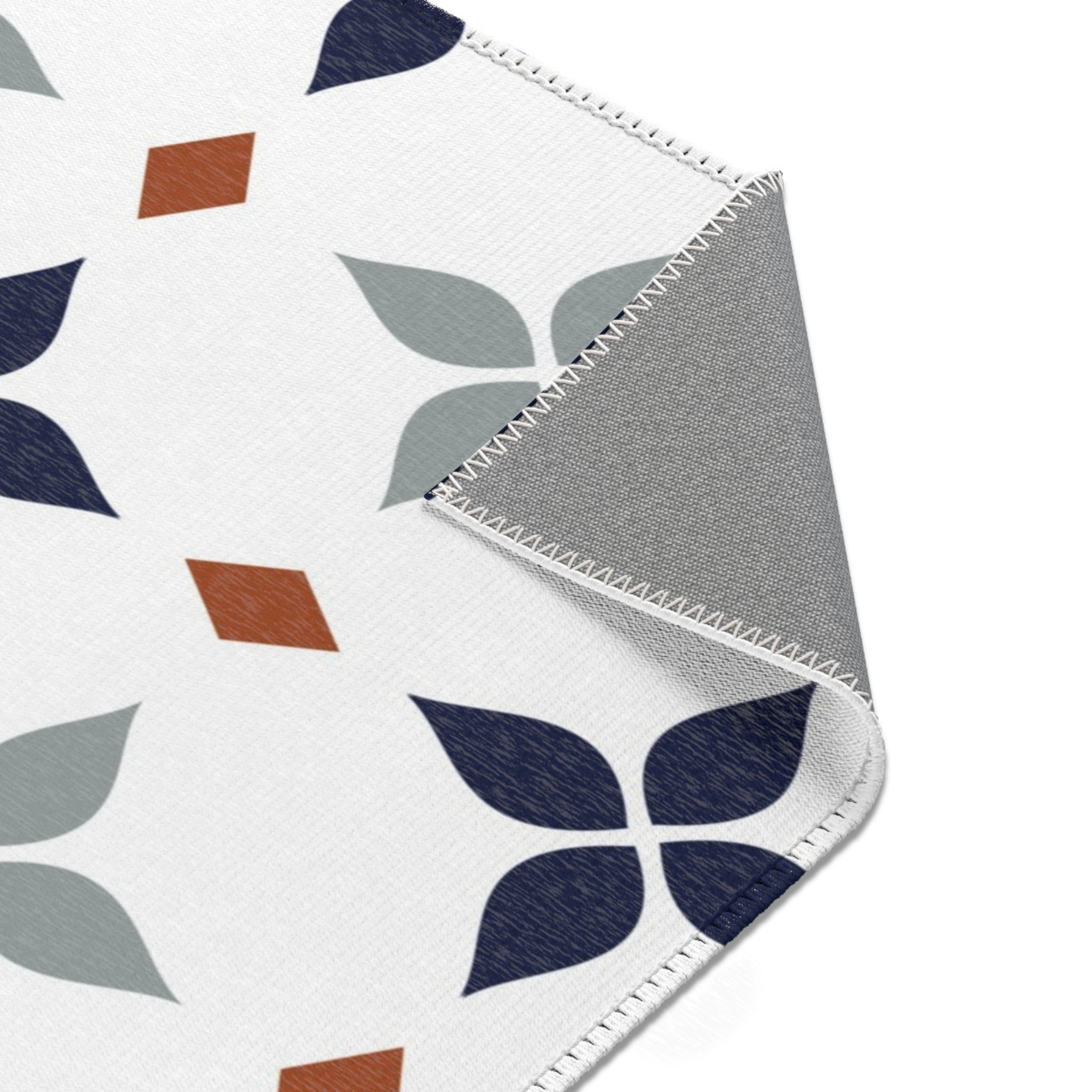 Retro Moroccan Area Rug | Vintage Art Deco, Nouveau White, Navy Blue, Grey