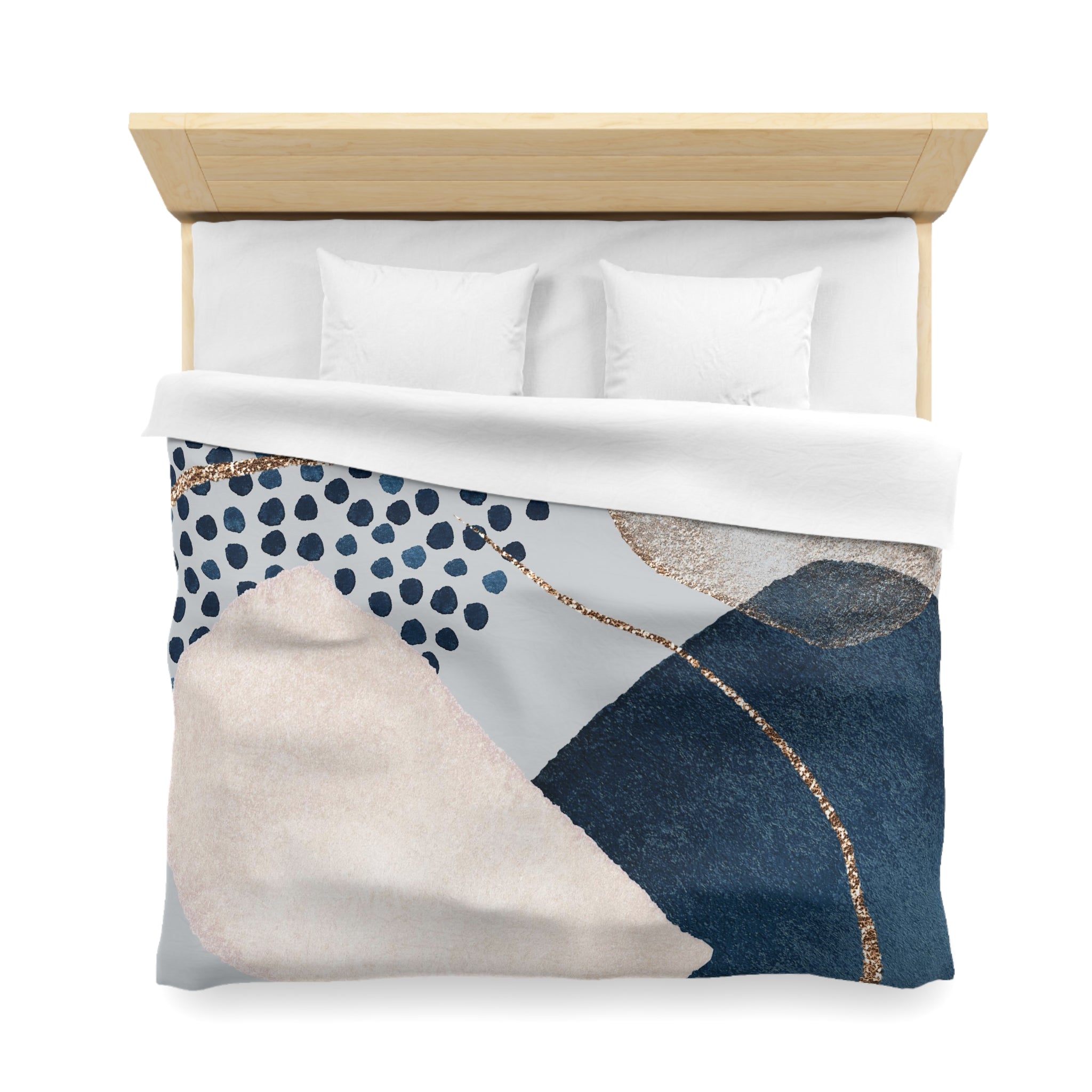 Grey, navy blue, beige and gold abstract duvet cover, pattern detail
