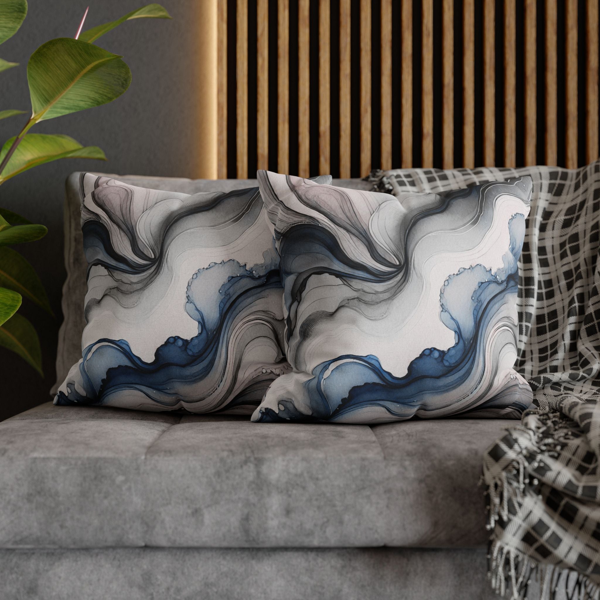 Abstract Pillow Cover | Navy Blue White Watercolor Pillowcase