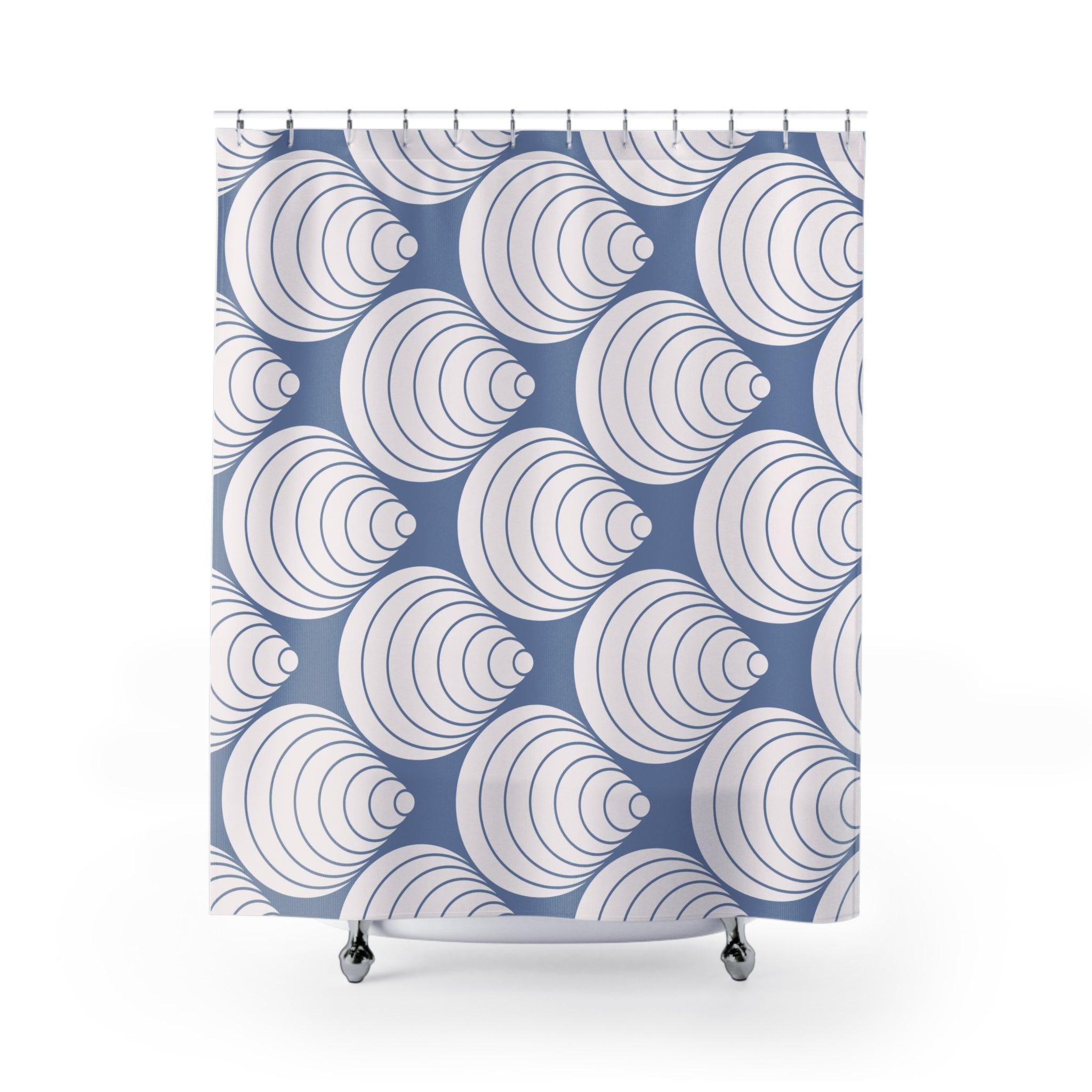 Art Deco, Nouveau Shower Curtain | Dusty Blue, Ivory Geometric