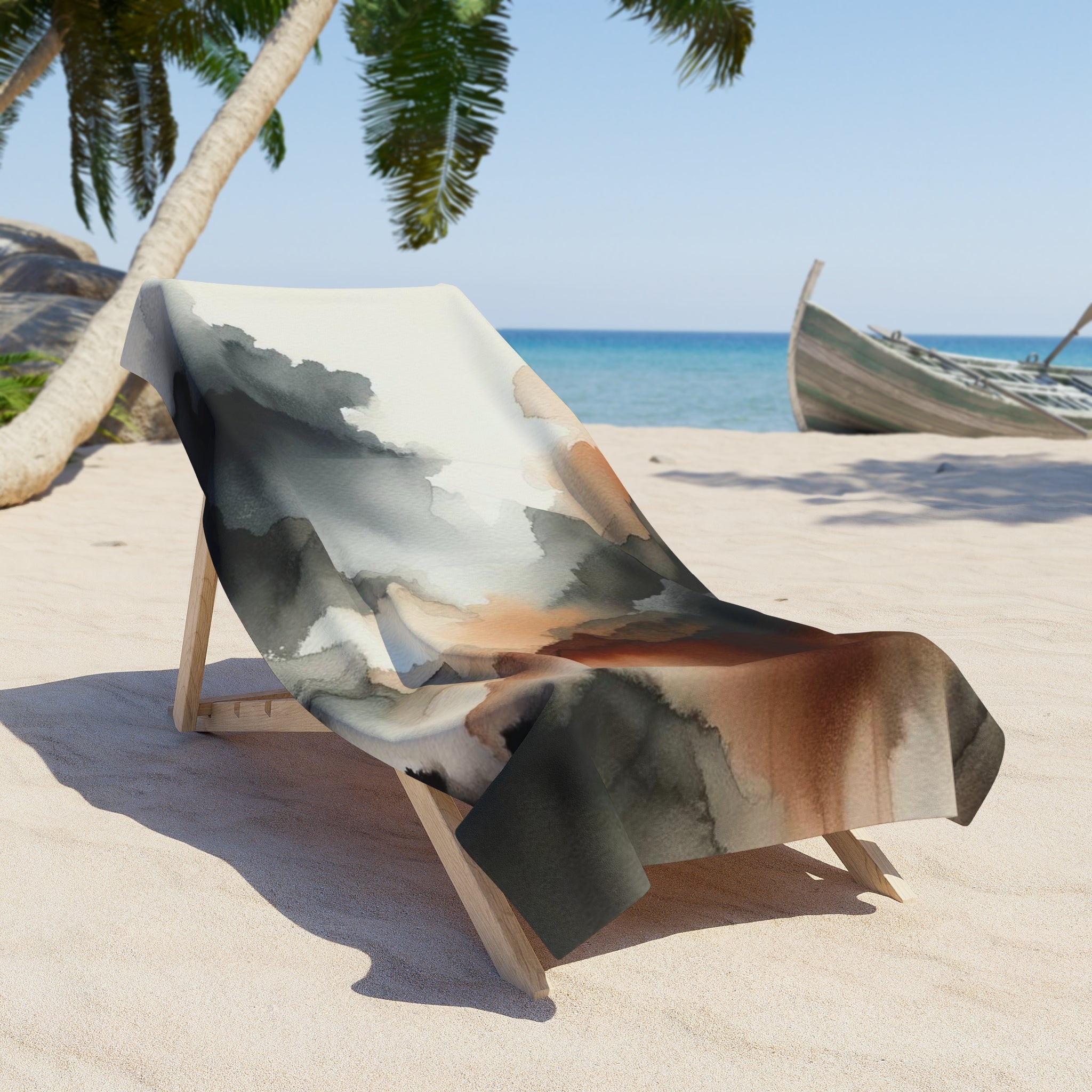Bath, Beach Towel | Dark Black Grey, Rust Brown Towel