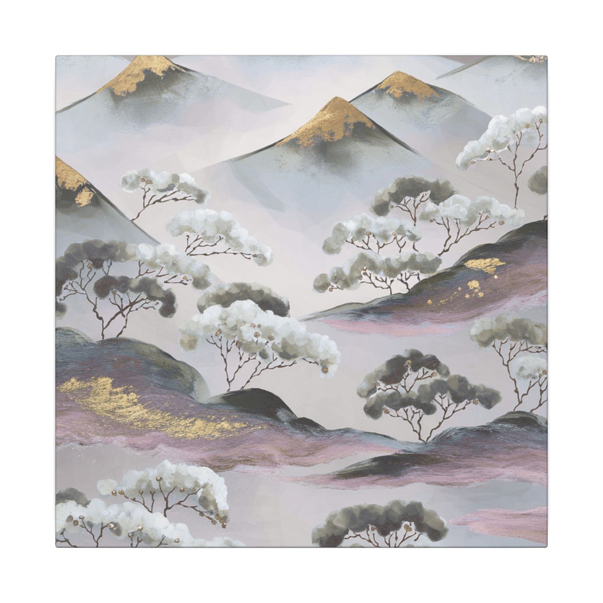 Abstract Nature Landscape Artwork | Canvas Wall Art | Grey Beige, lavender