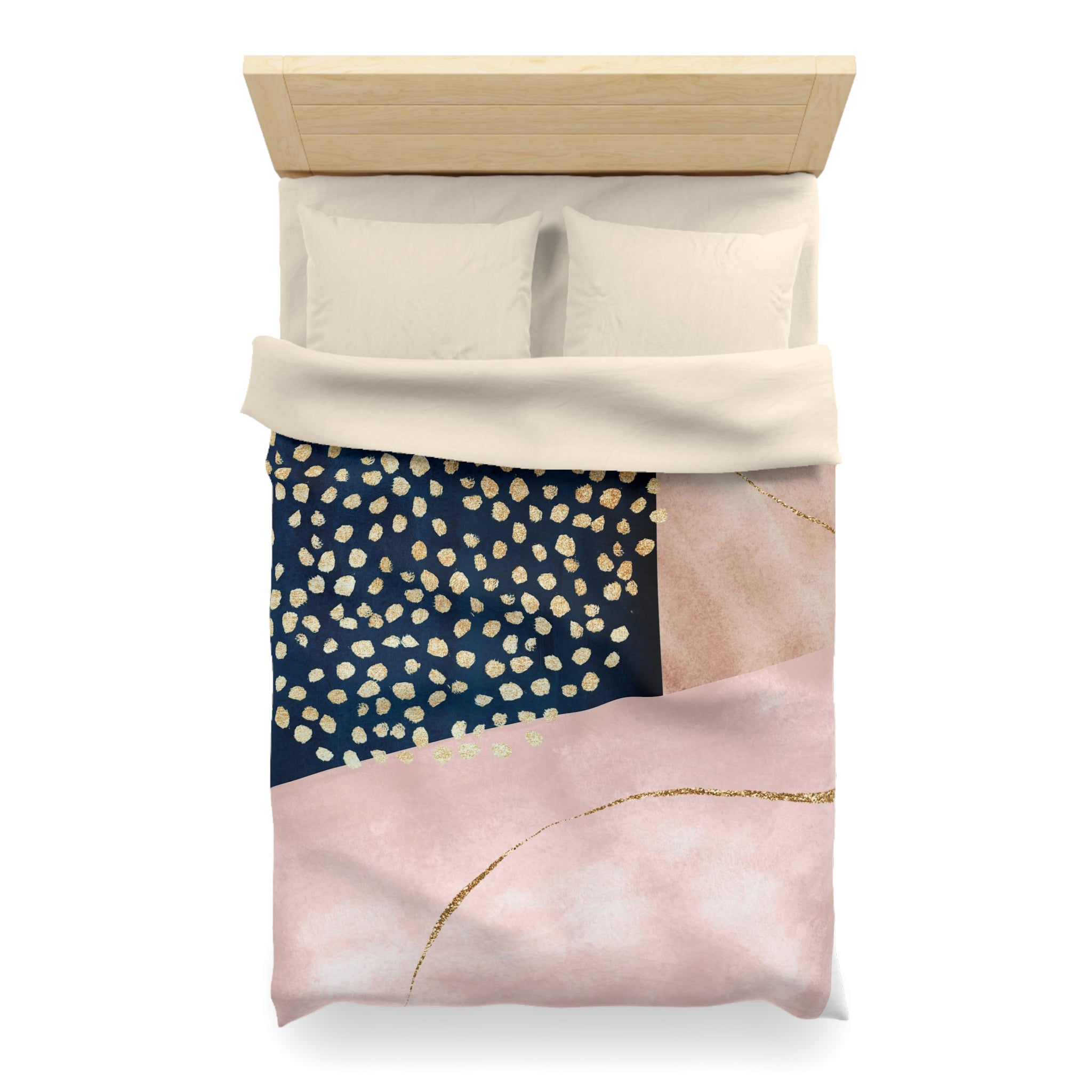 Abstract Boho Duvet Cover | Blush Pink, Beige, Navy Blue Watercolor | Bedroom Decor