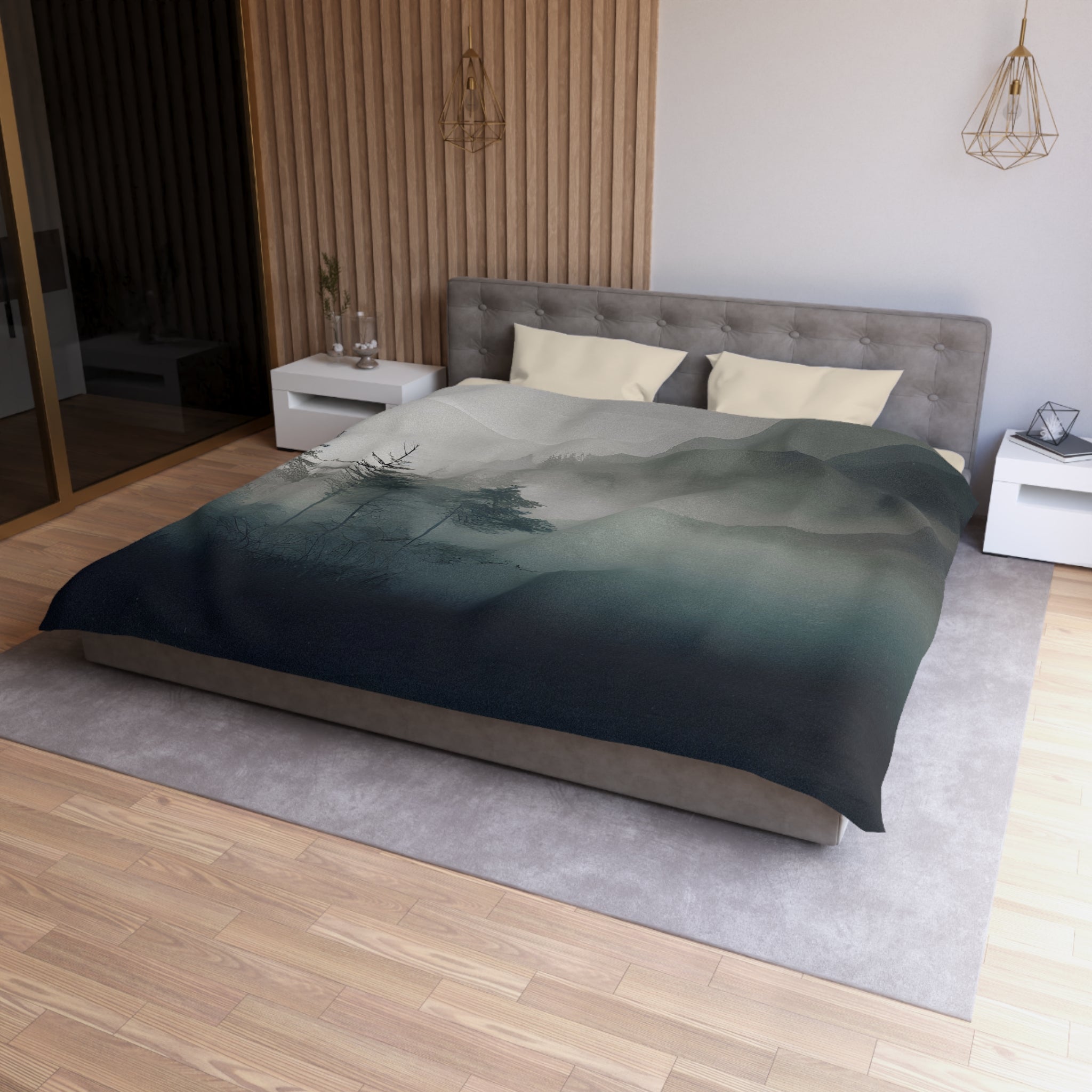 Rustic Abstract Duvet Cover | Dark Grey Forest Ombre | Bedroom Decor