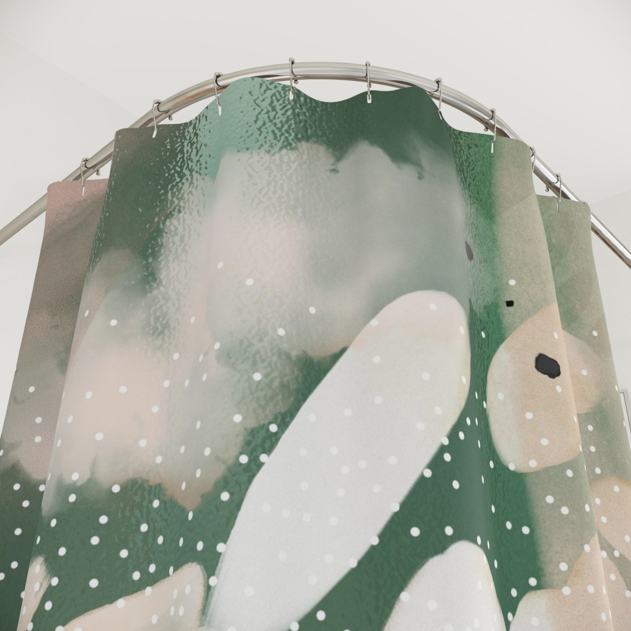 Boho Shower Curtain | Green, Blush Pink White Abstract