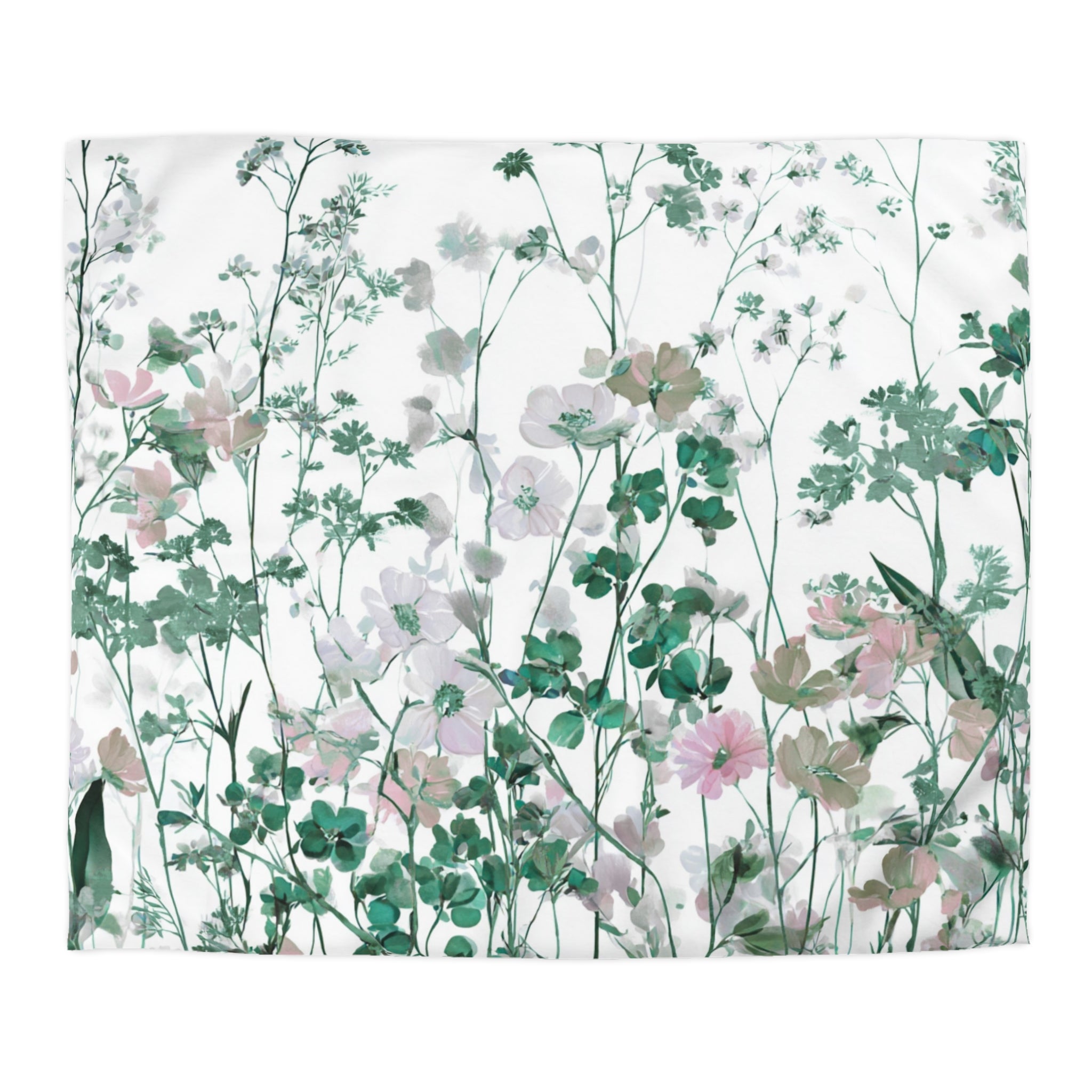 Floral Modern Duvet, Pillow Cover | White Green Bedroom Decor
