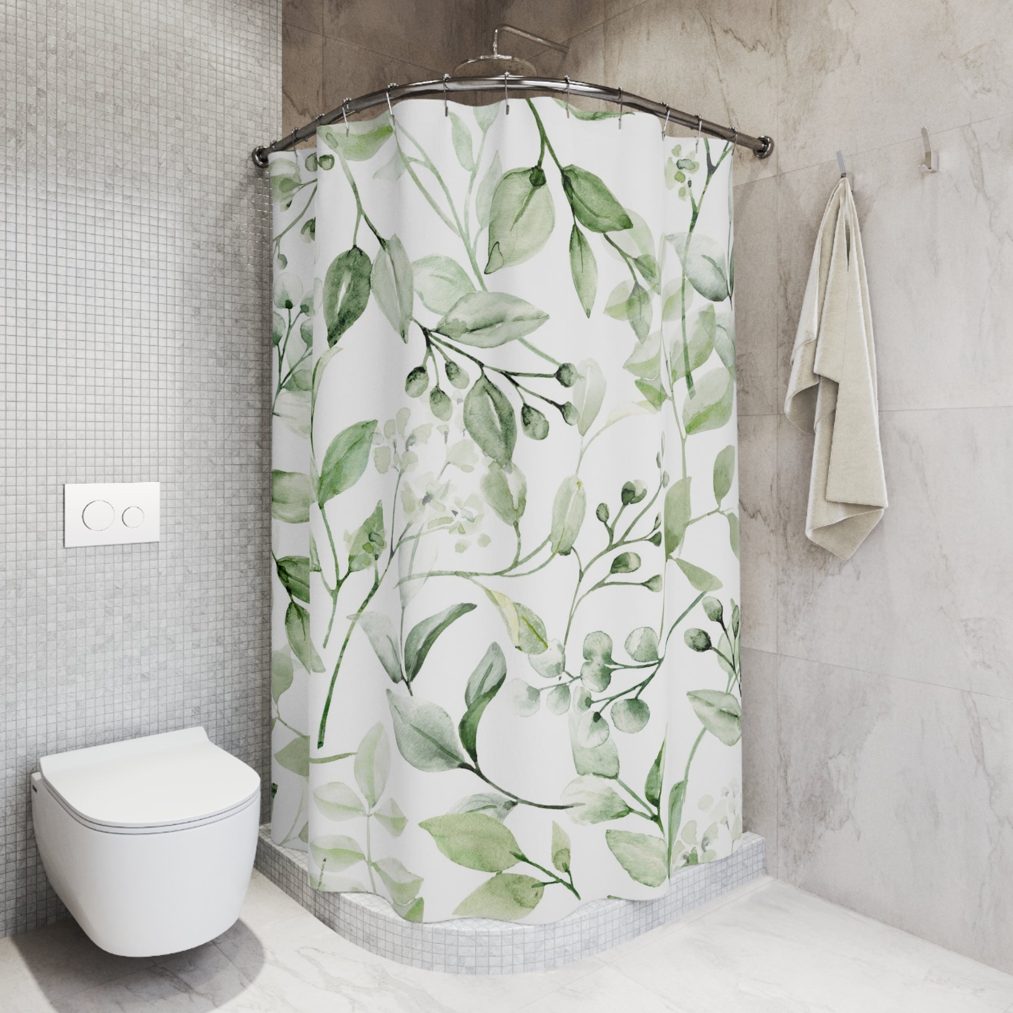 Boho Floral Shower Curtain | Sage Green Leaves