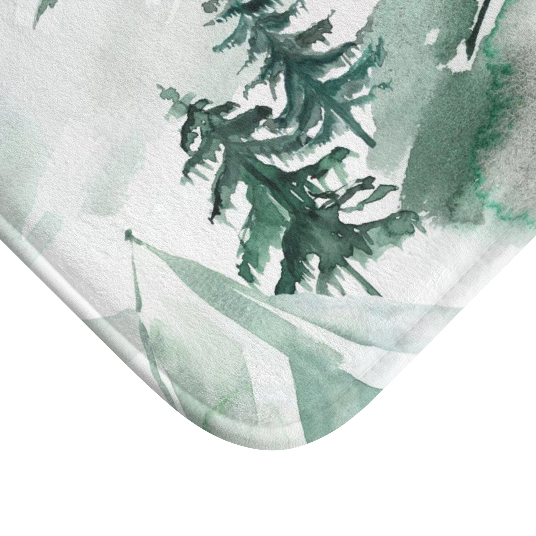 Floral Boho Bath, Kitchen Mat, Rug | White Sage Green Boho Mountain