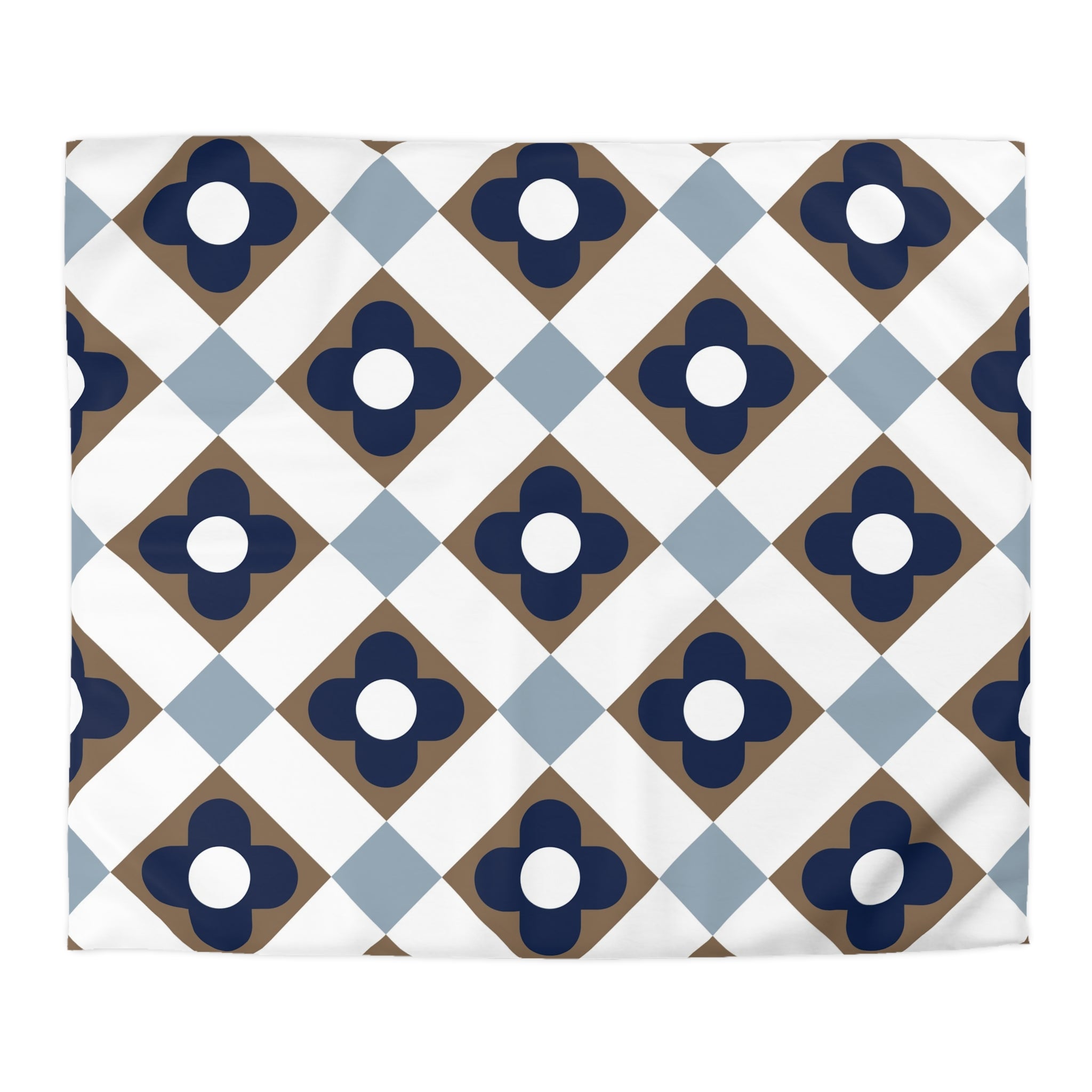 Retro Duvet Cover | Vintage Art Deco, Nouveau Blue, Beige White | Bedroom Decor