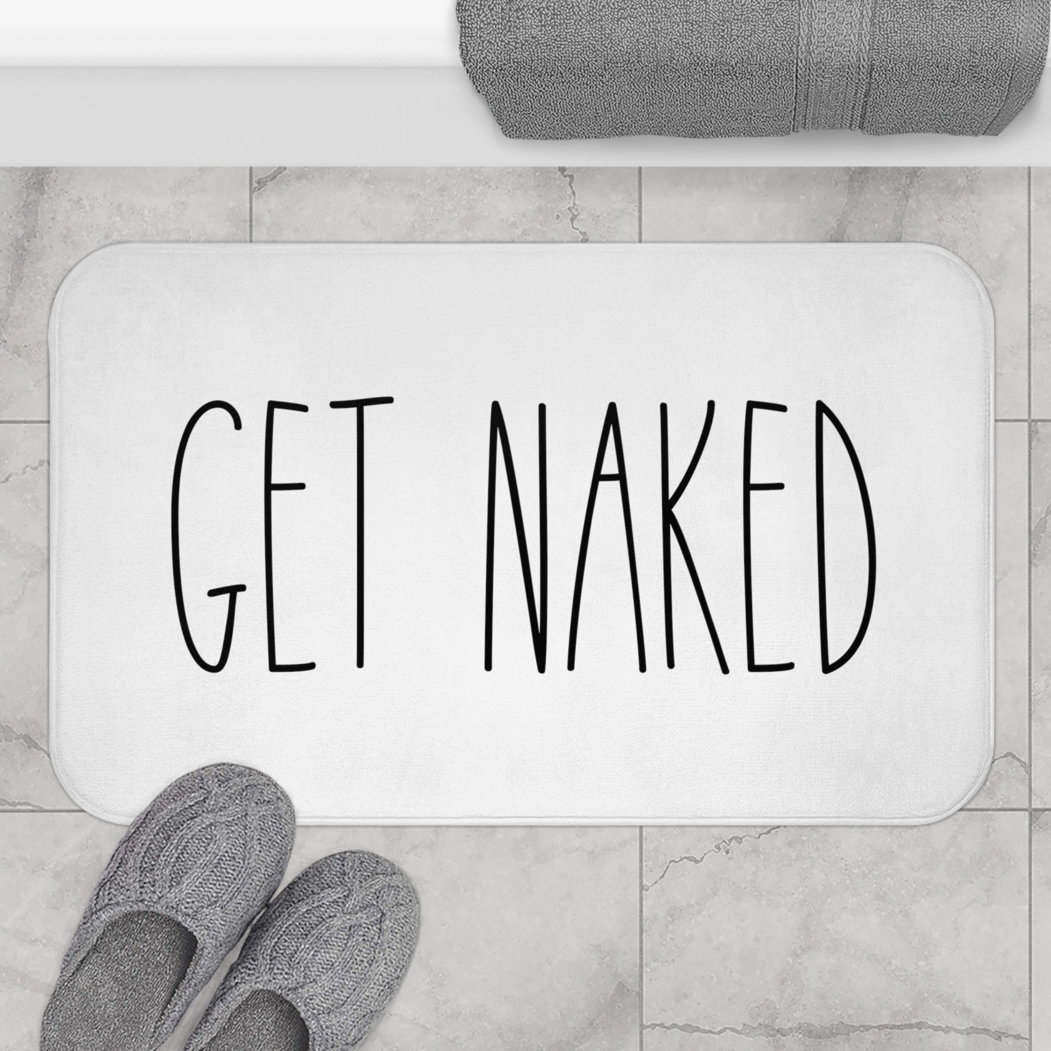 Get Naked Bath Mat | White Black Bathroom Rug
