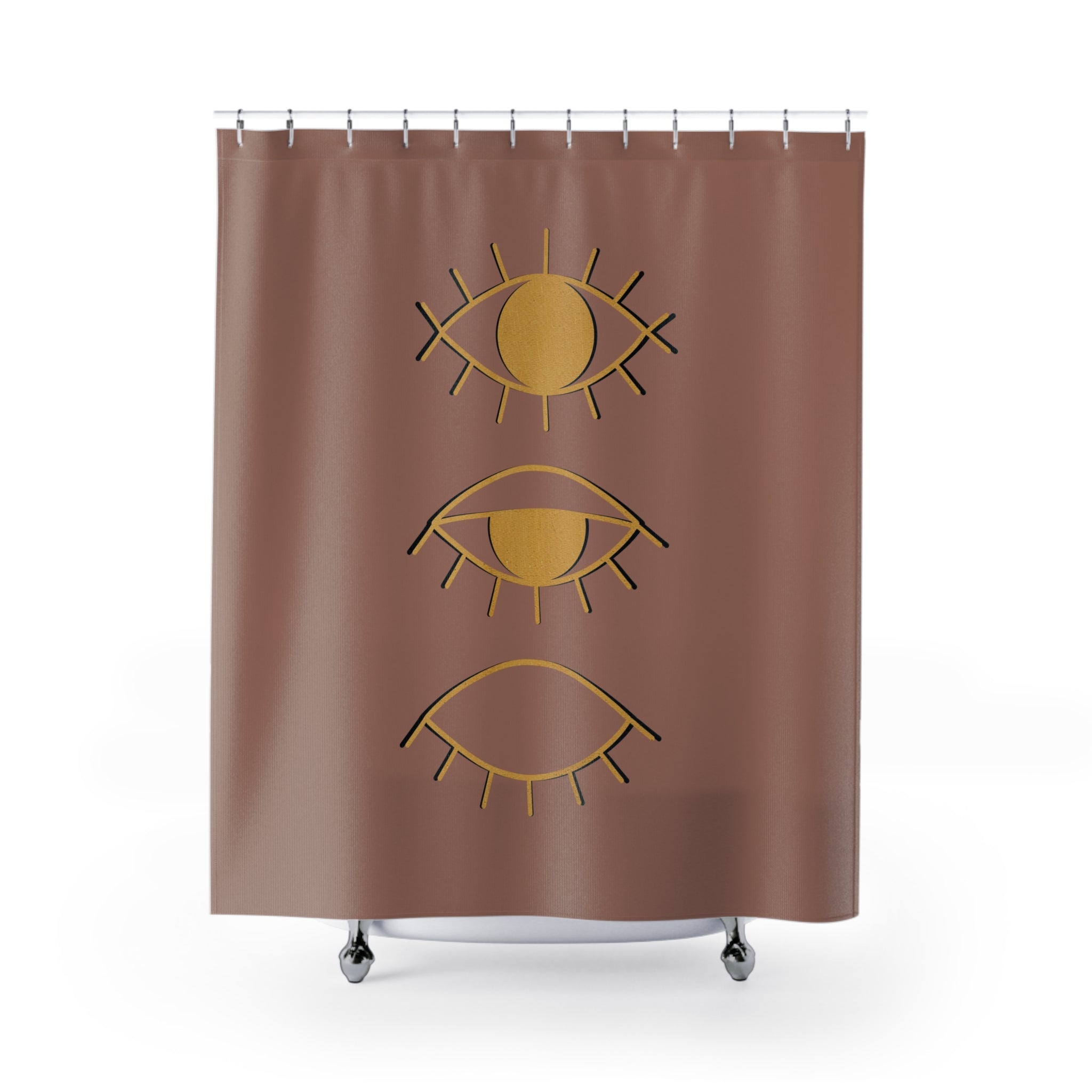 Boho Shower Curtain | Cinnamon Brown, Yellow Evil Eye