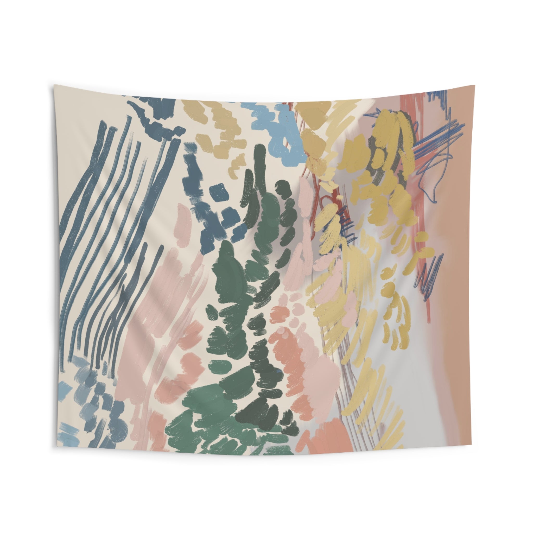 Abstract Wall Hanging Fabric Tapestry; Earthy Doodle Watercolor