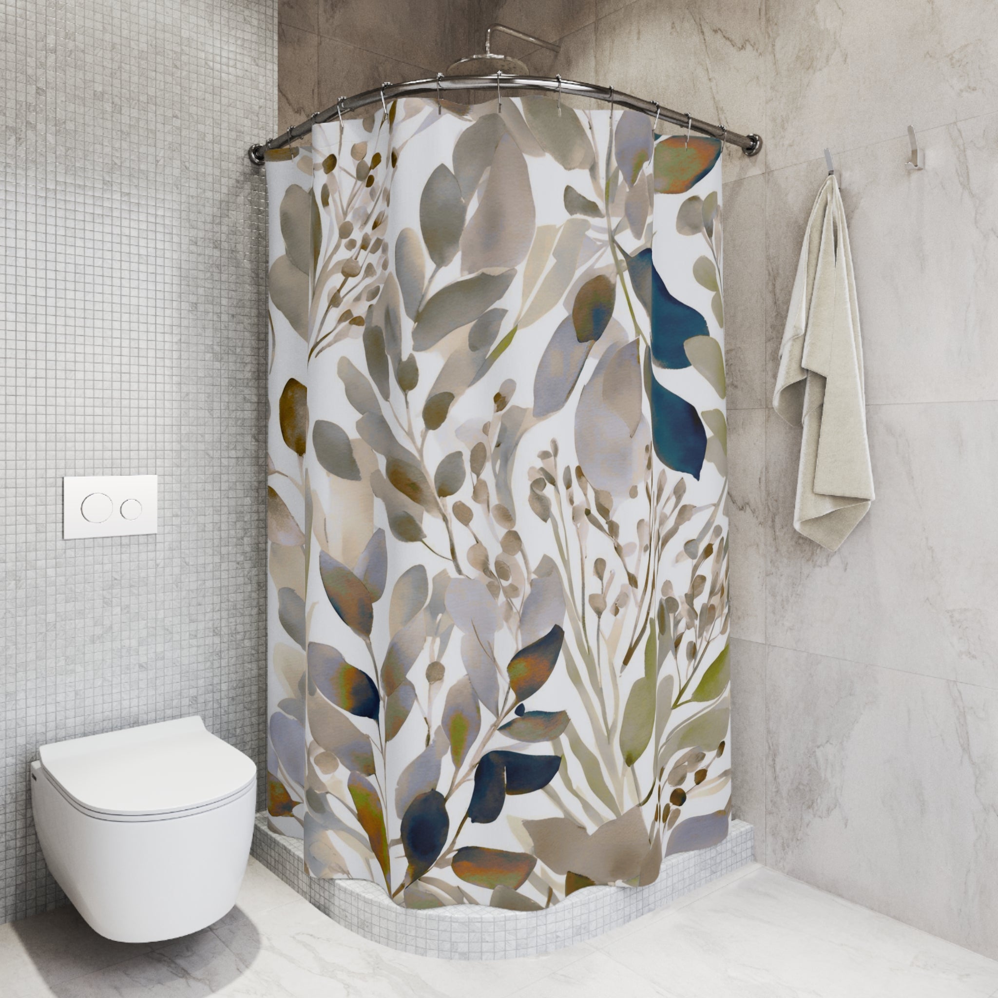 Boho Abstract Leaves Shower Curtain | Earthy Neutral Watercolor