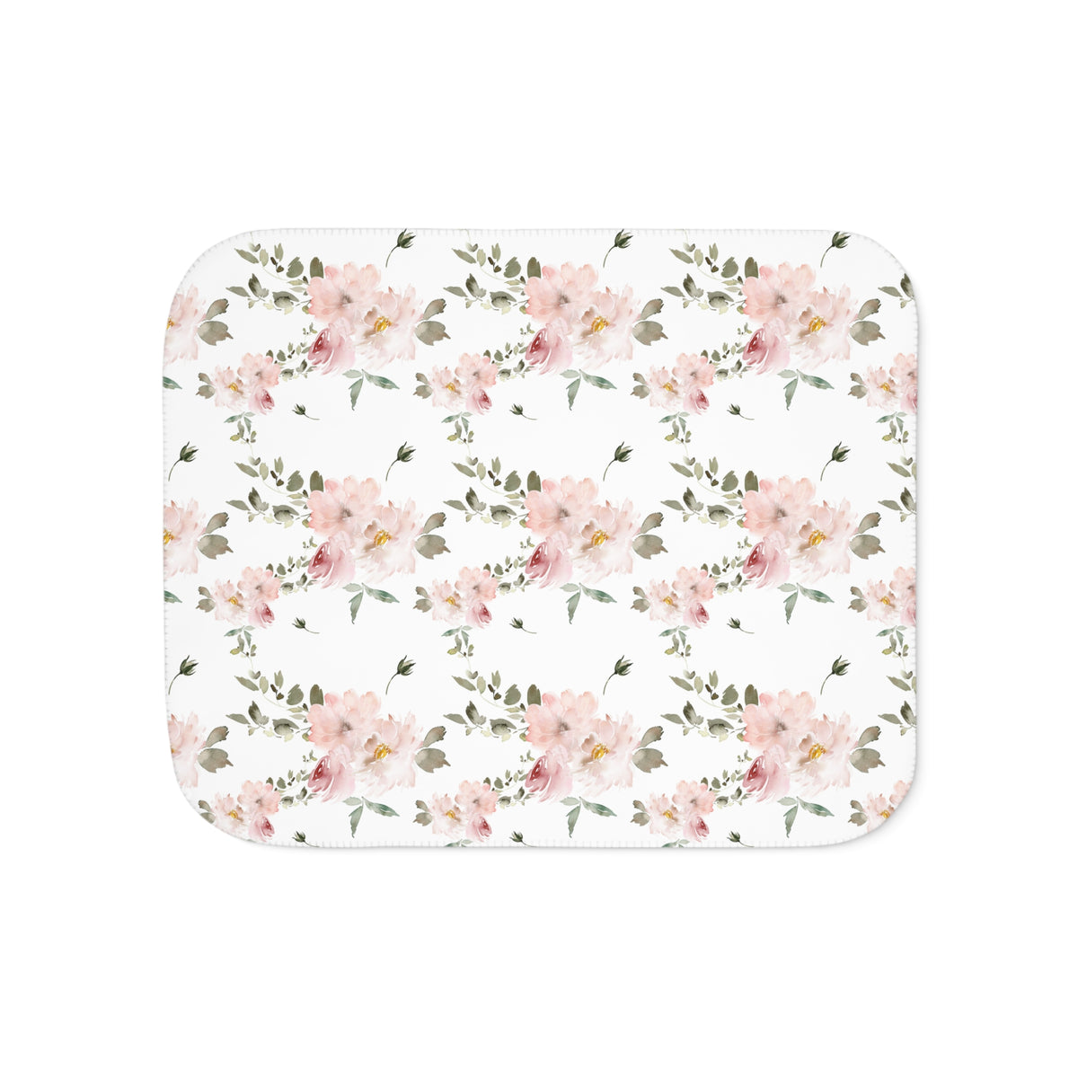 Blush Rose Spray Sherpa Blanket | Sage Watercolor Floral Throw