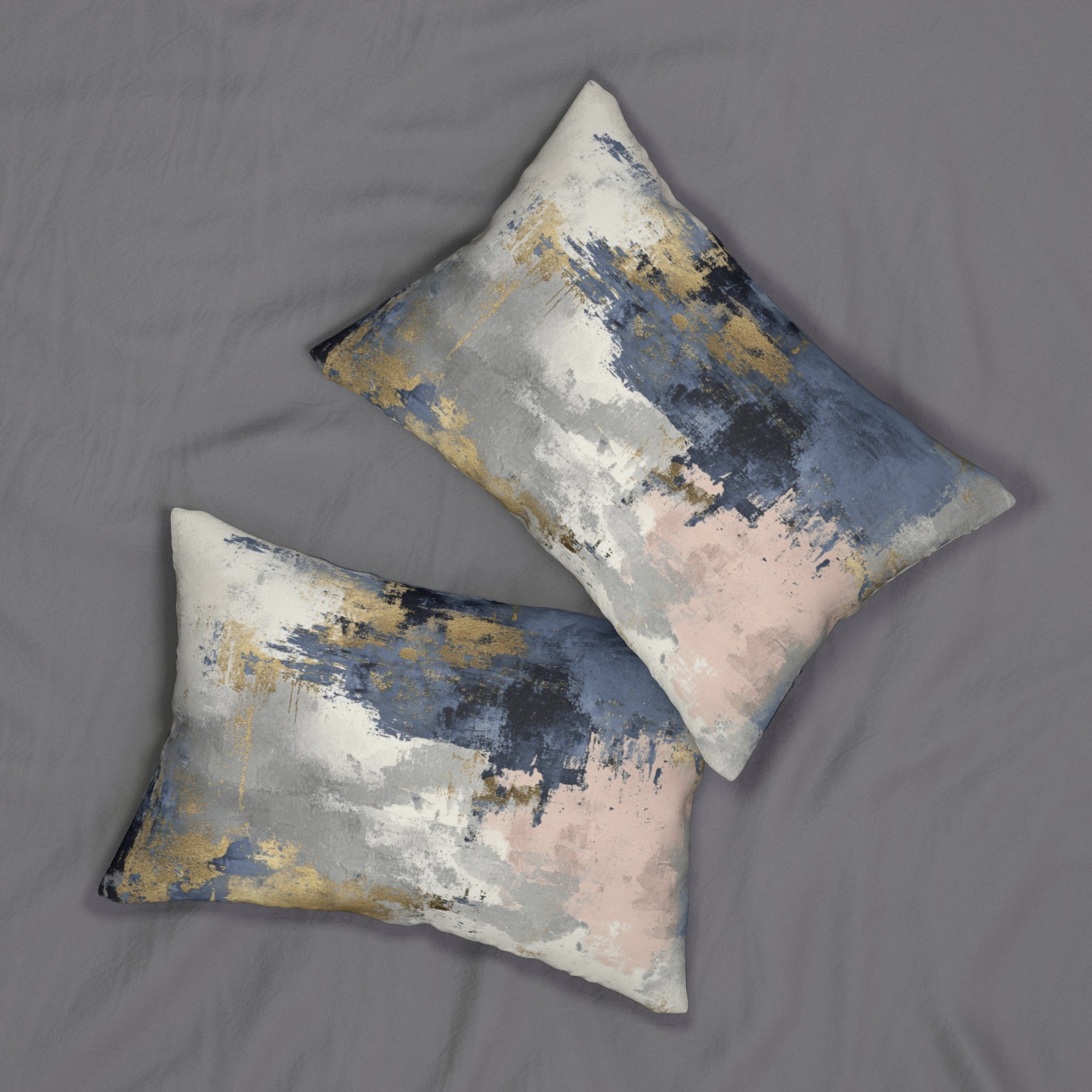 Abstract Lumbar Pillow | Navy Blue, Blush White