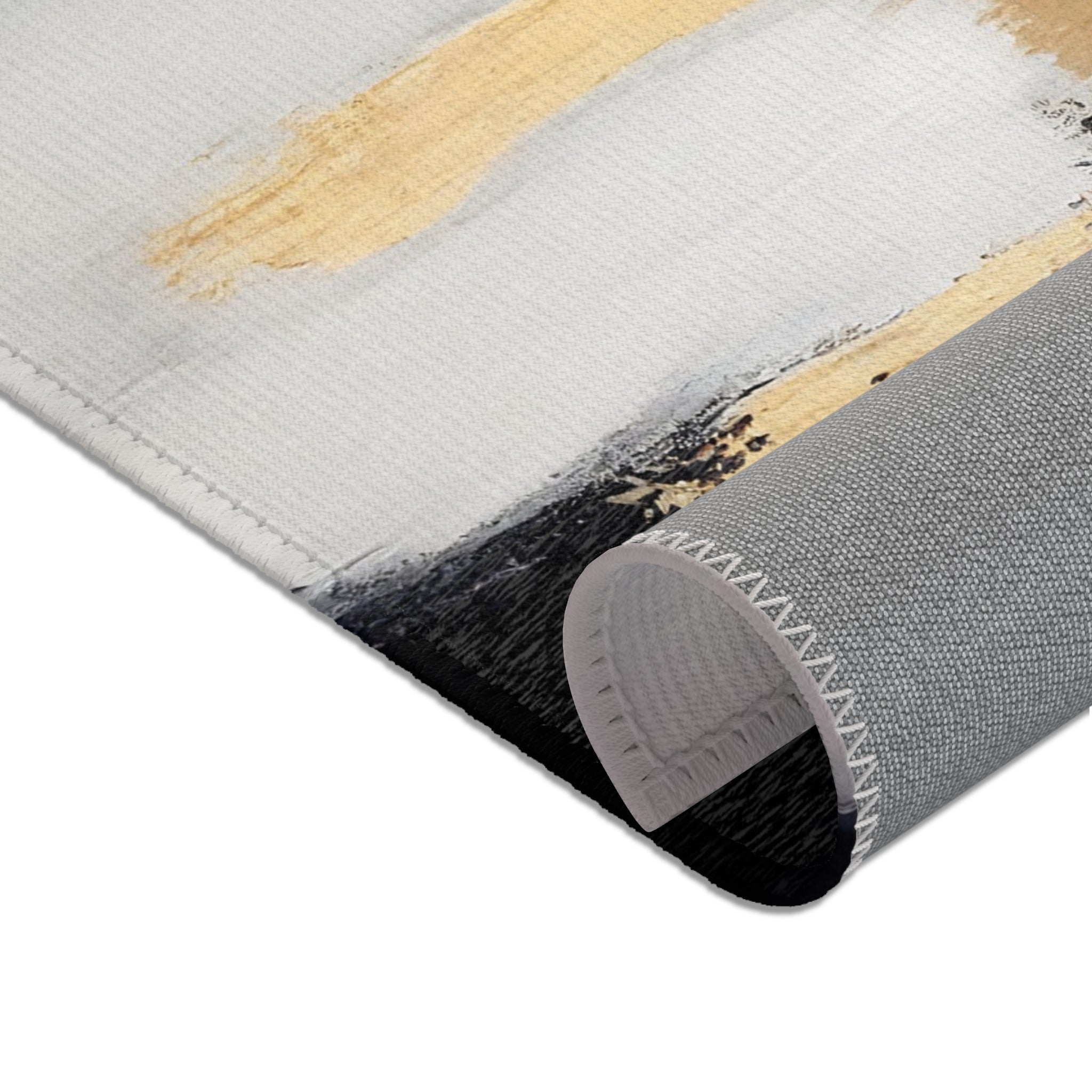 Abstract Large Area Rug | Modern Black Muted Gold Grey Watercolor Rug