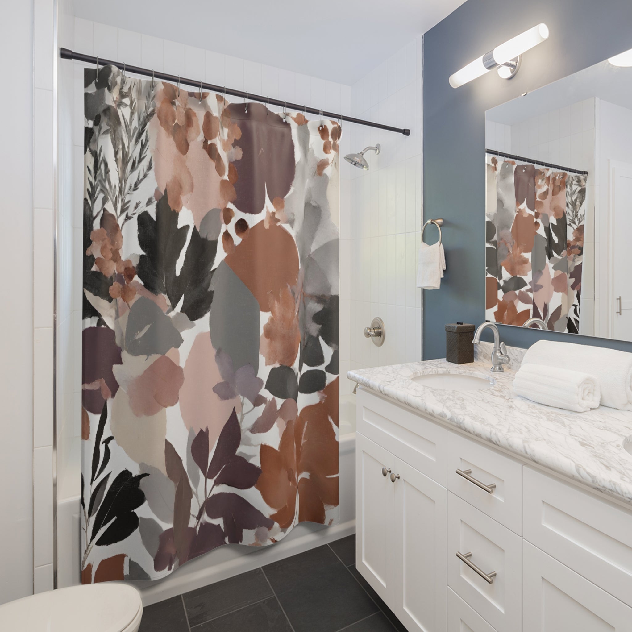 Autumn Floral Shower Curtain | Colorful Brown Grey black