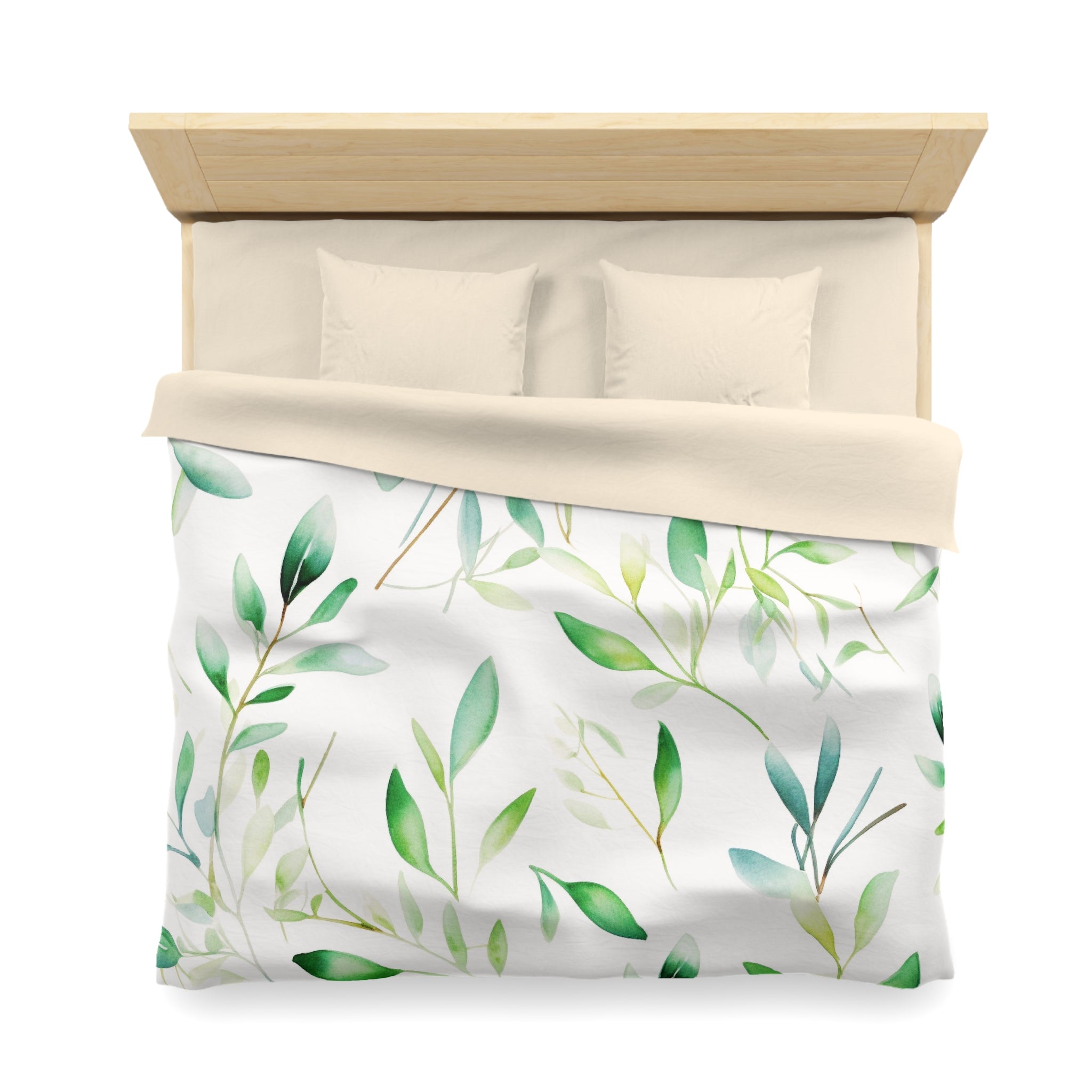 Floral Duvet Cover | White Sage Green, Eucalyptus Leaves Bedding Boho Decor | Bedroom Decor