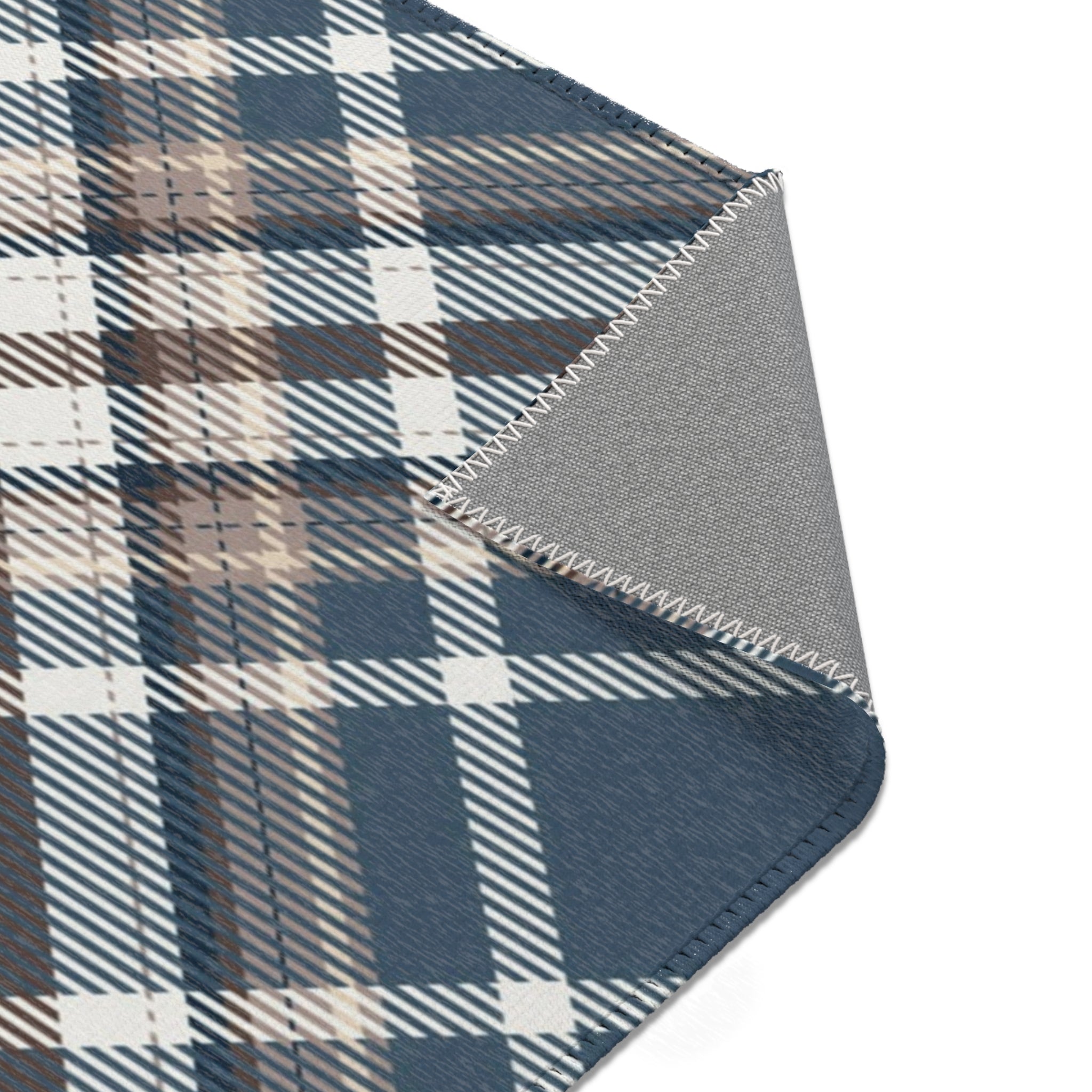 Retro Plaid Large Area Rug | Navy Blue, White Brown