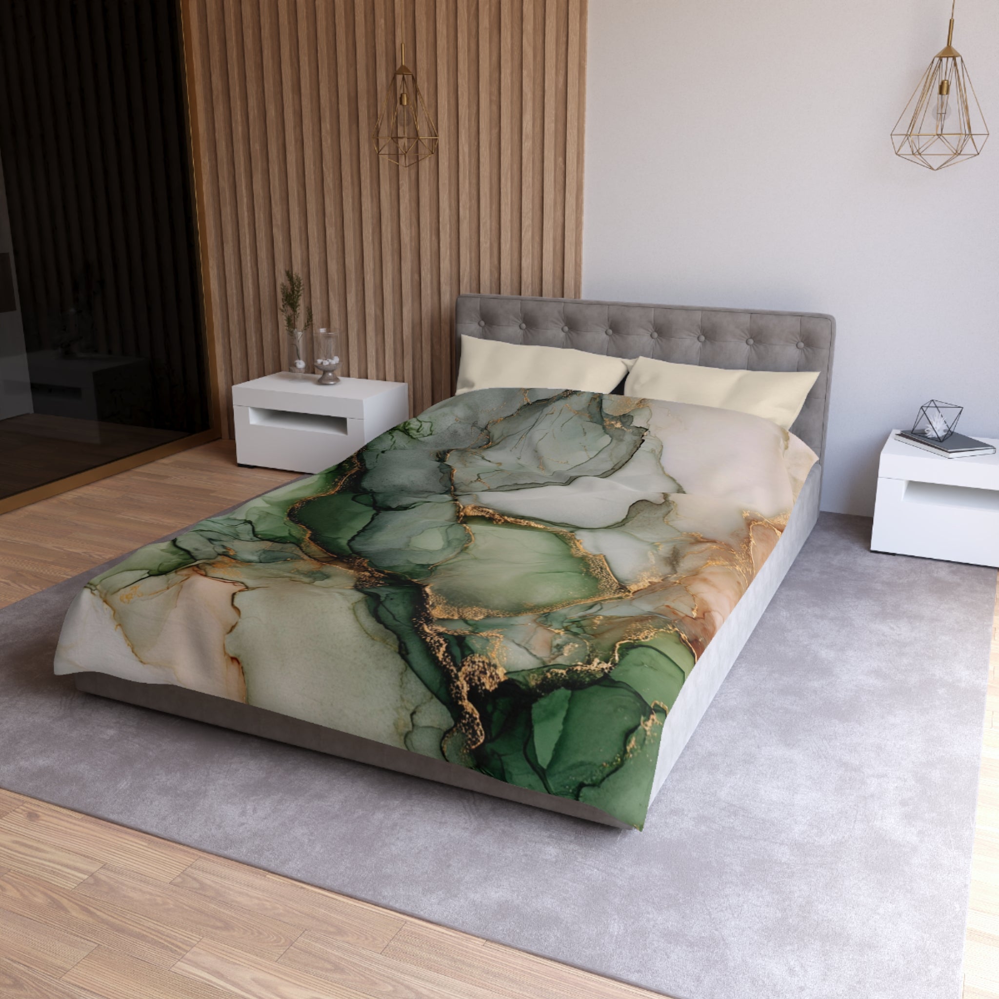 Floral Duvet, Pillow Cover | Green Beige Bedroom Decor