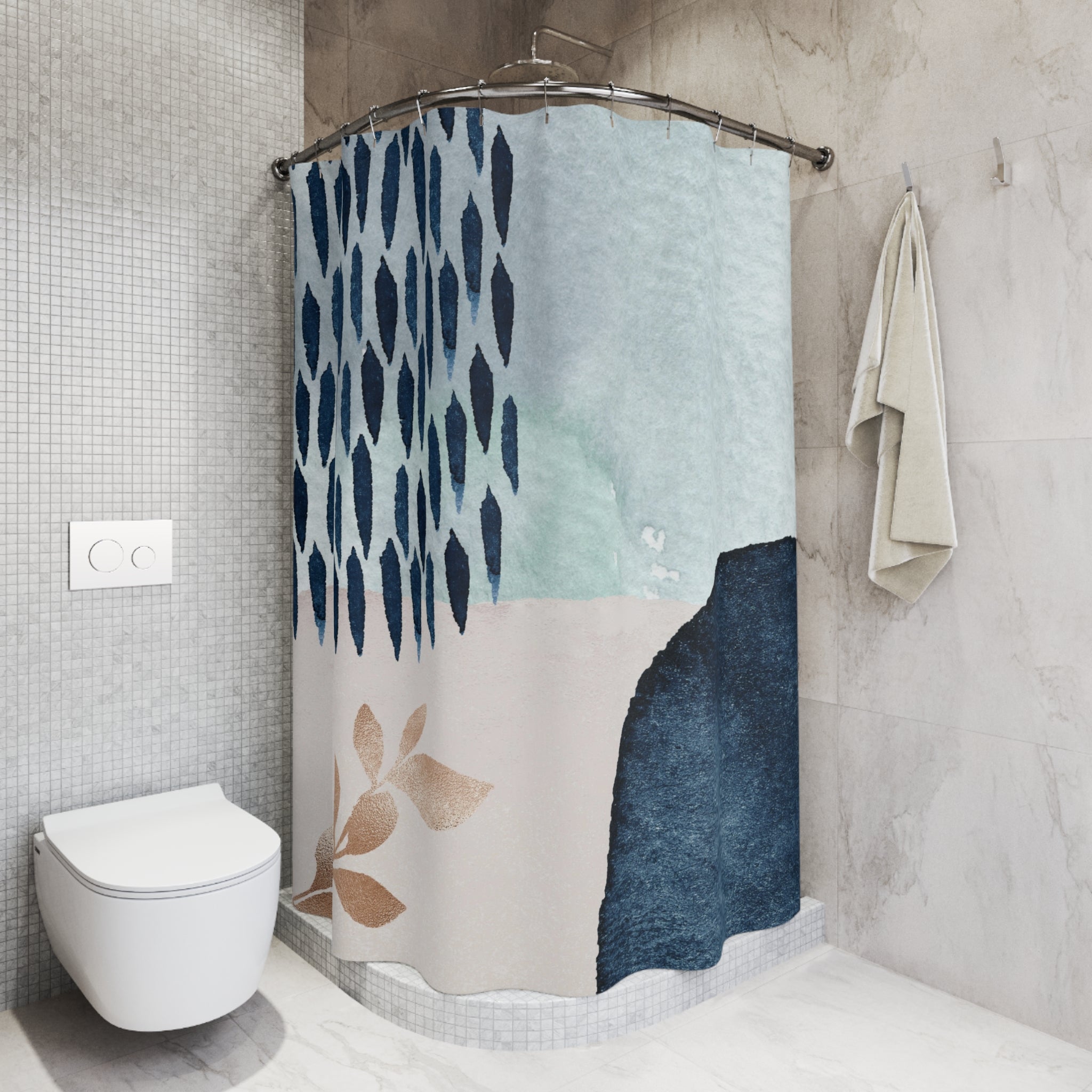 Boho Shower Curtain | Abstract Blue Fabric Curtain