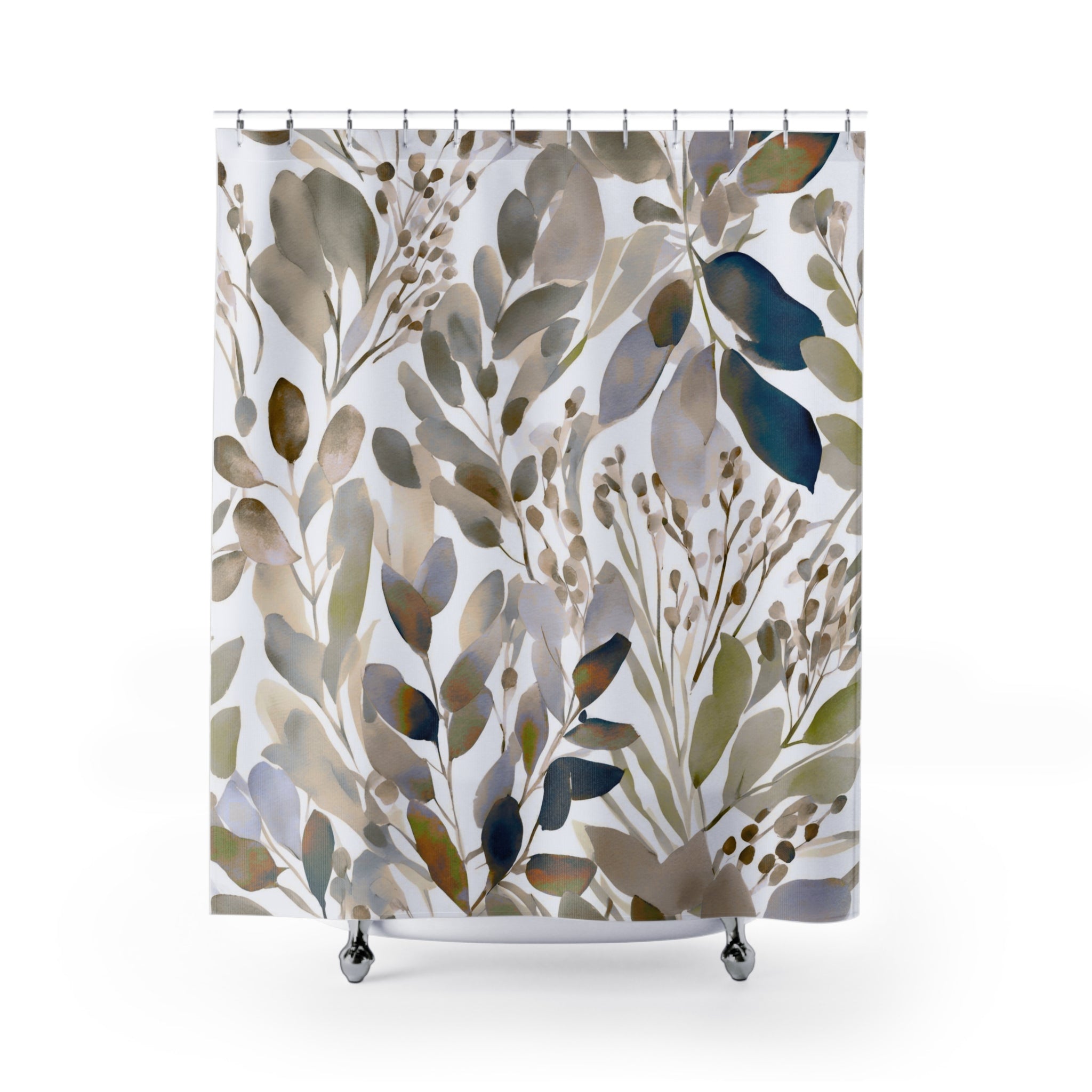 Boho Abstract Leaves Shower Curtain | Earthy Neutral Watercolor