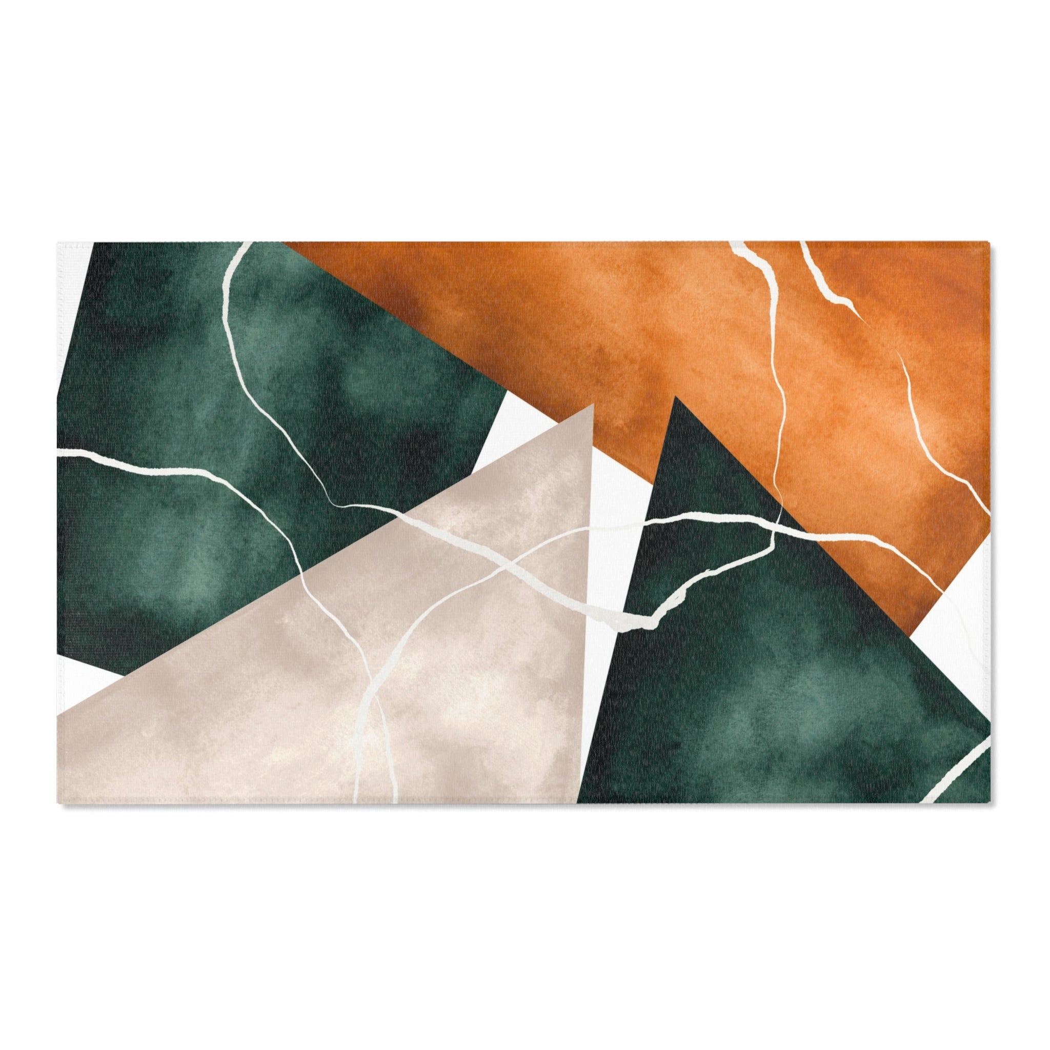 Abstract Area Rug | Geometric Watercolor, Green Orange Blush