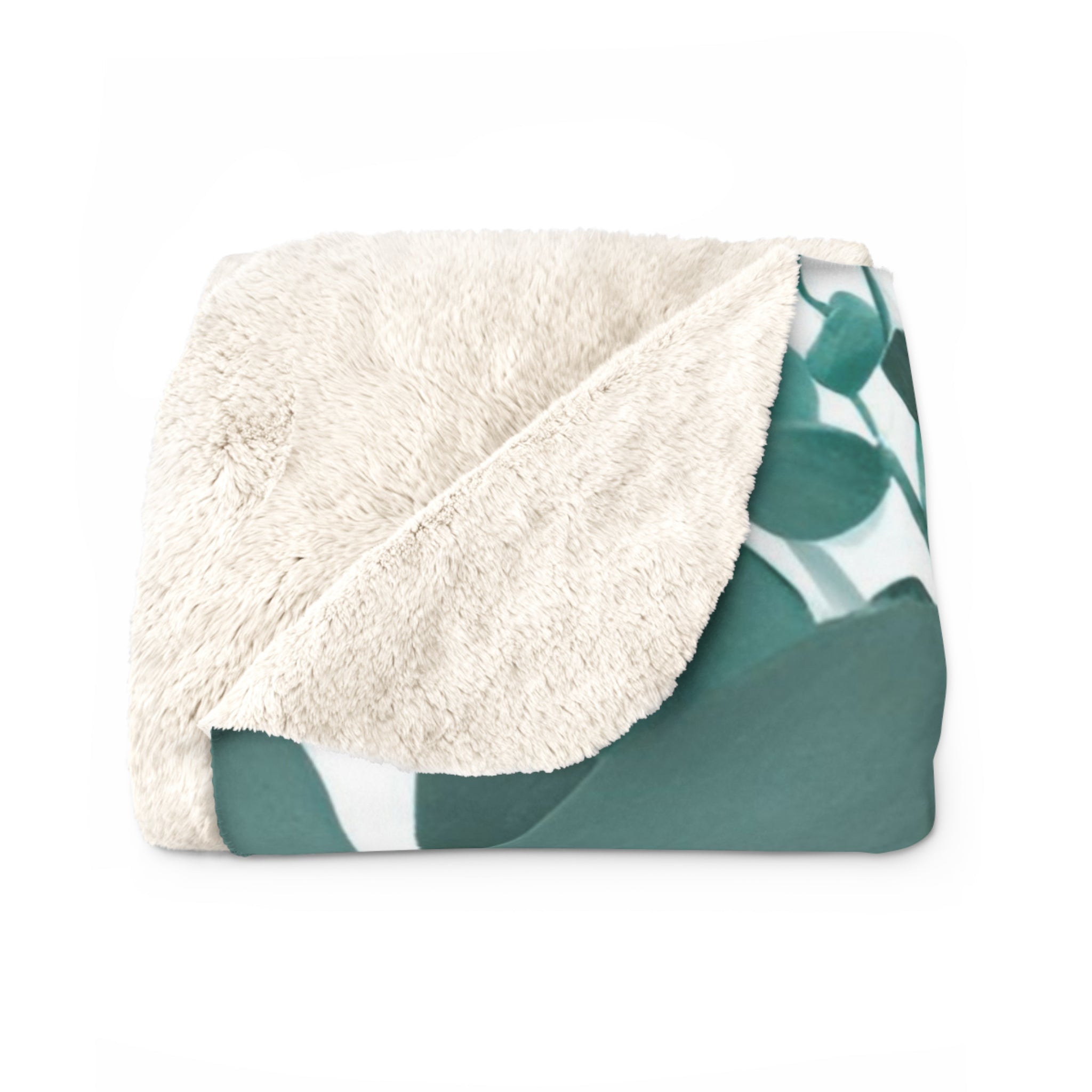 Floral Throw Blanket | White Mint Teal Green Leaves