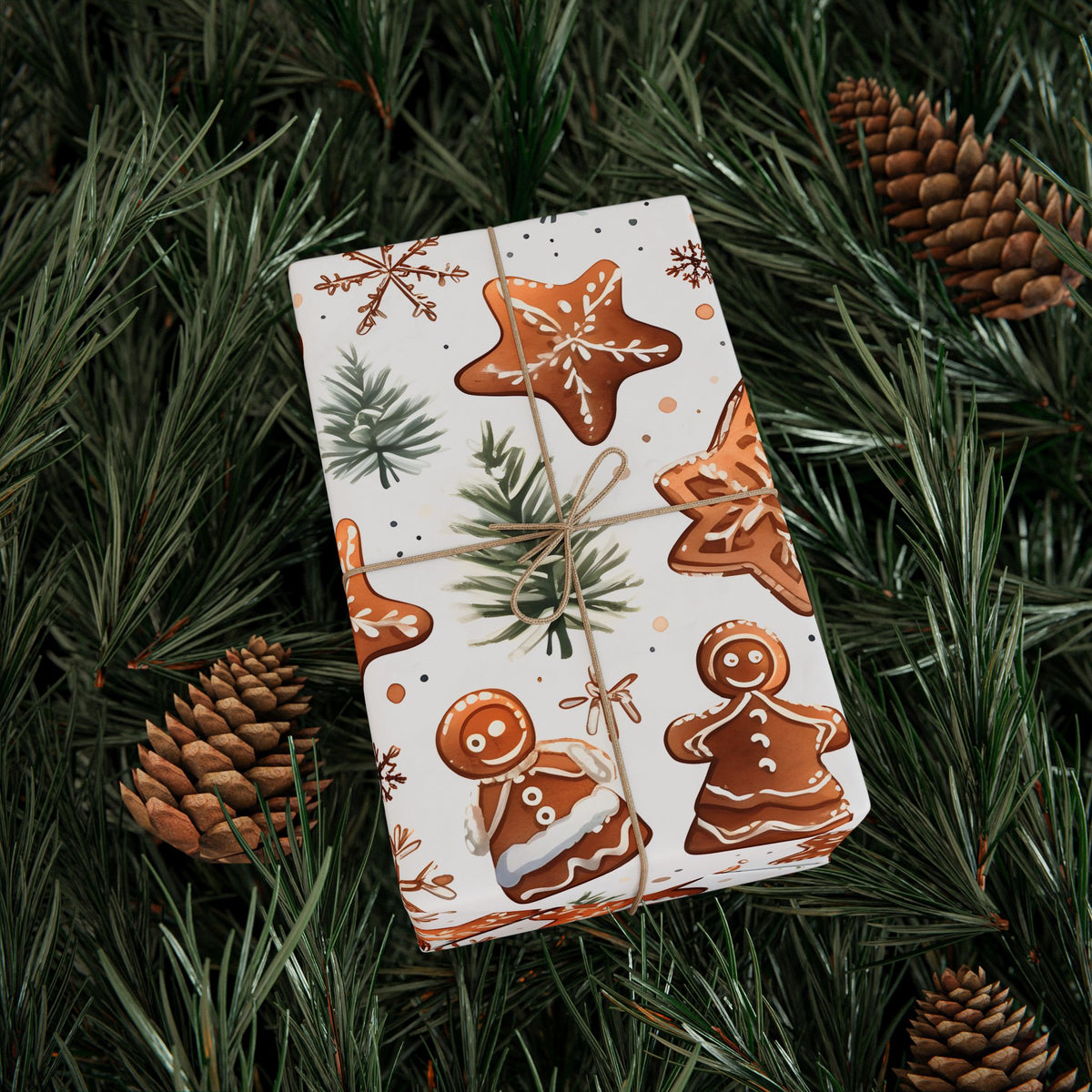Gingerbread Cookie Snowflake Christmas Wrapping Paper, Gift Wrap
