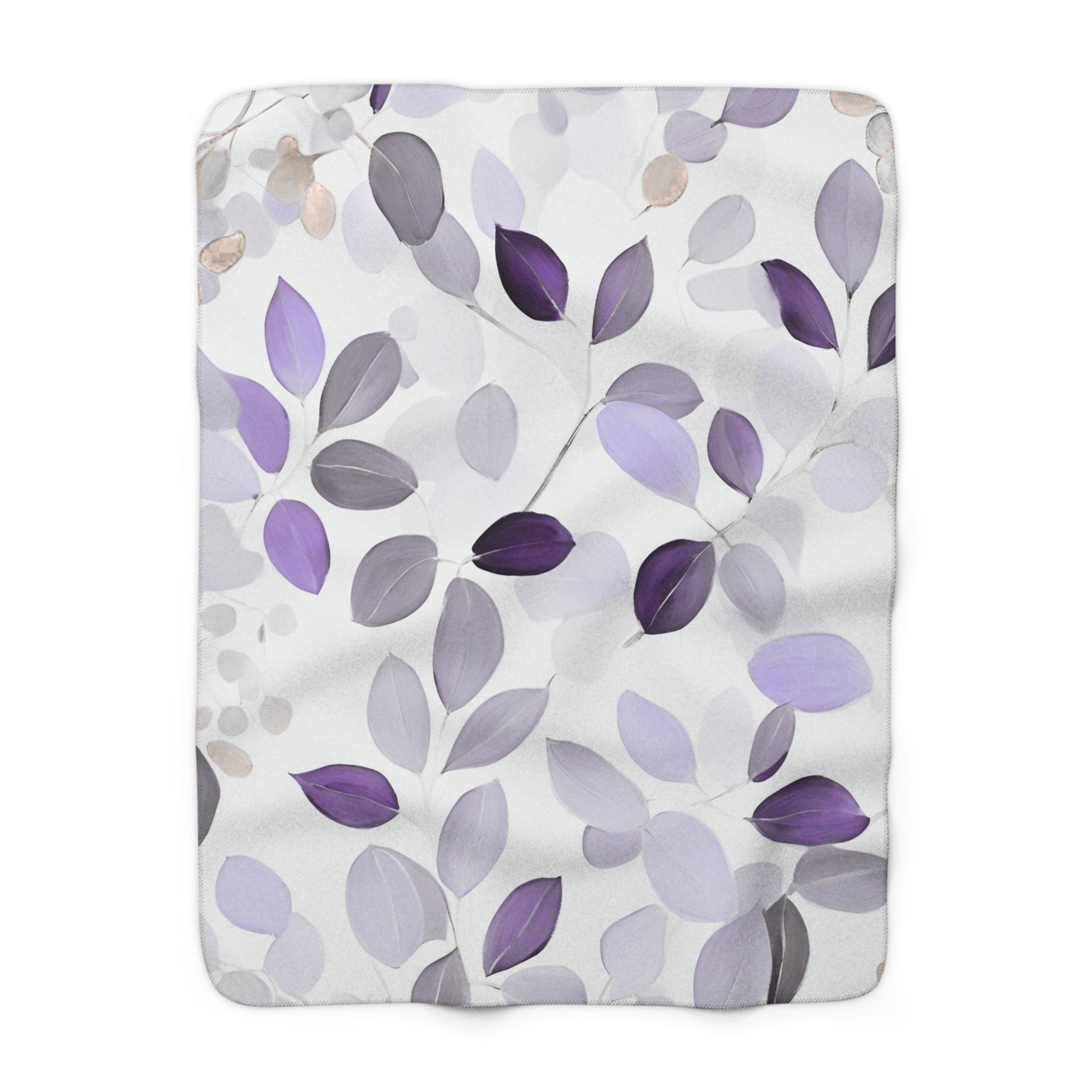 Floral Throw Blanket | White Lavender Purple Grey Leaves