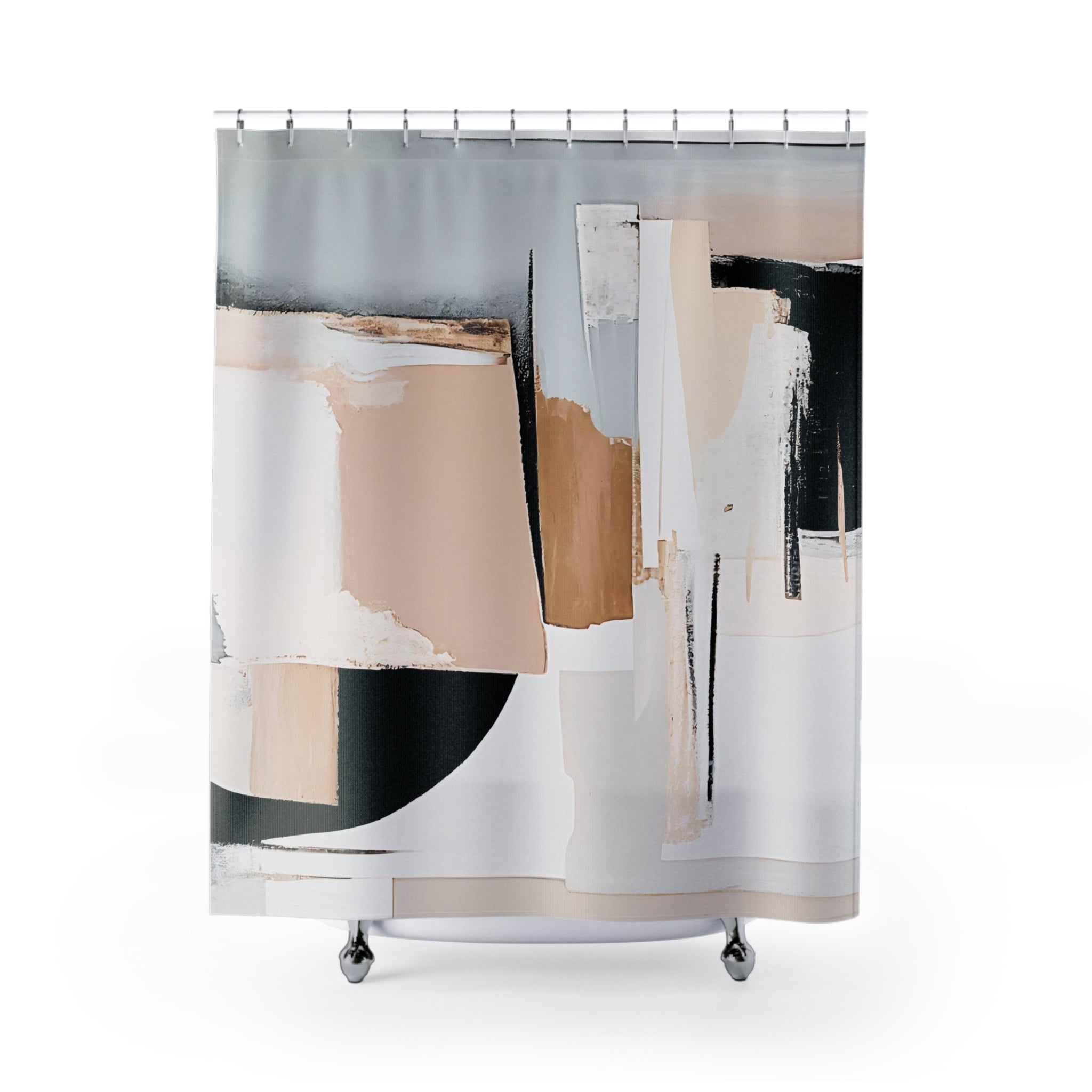 a Black grey and beige artsy shower curtain