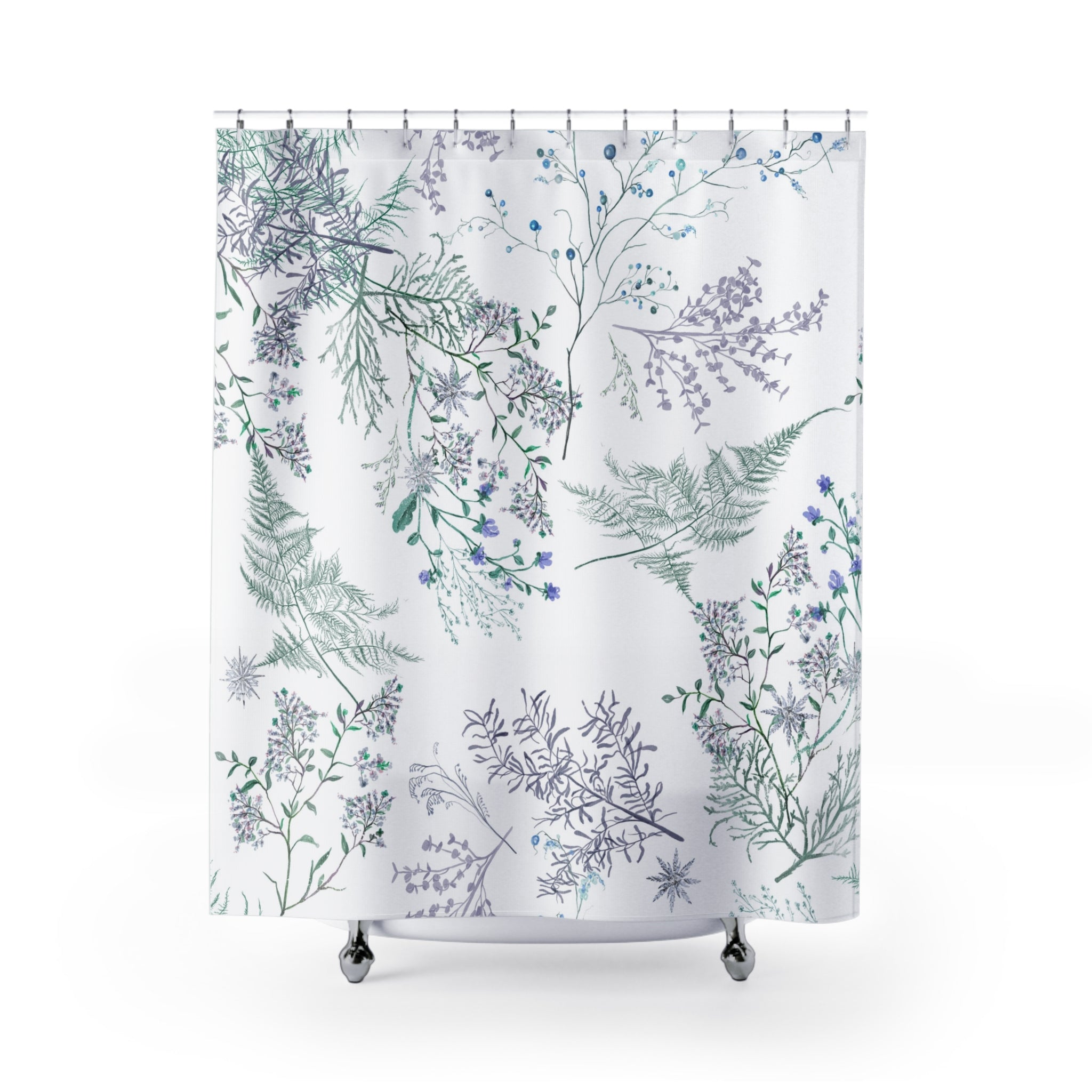 Floral Shower Curtain | Lavender Green Bath Curtain