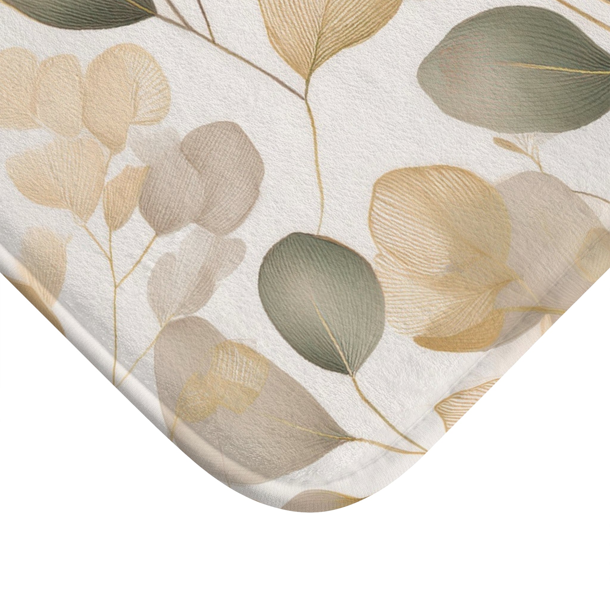 Beige Floral Bath Mat | Neutral Earthy Grey Cream Kitchen Mat