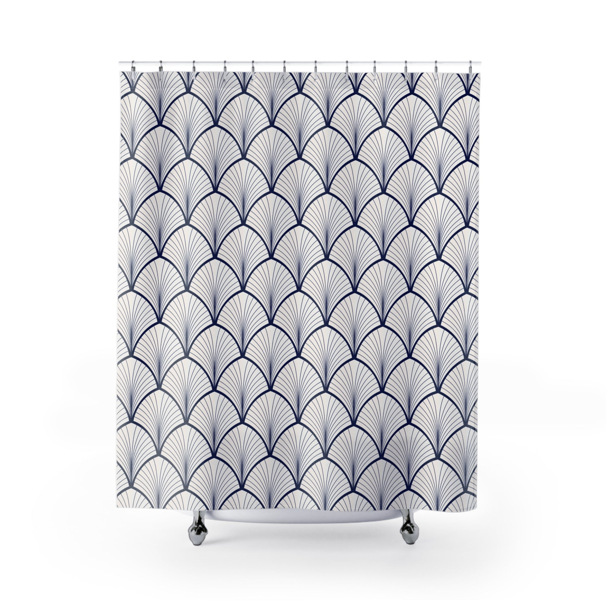 Art Deco Shower Curtain | Blue White Art Nouveau Fan