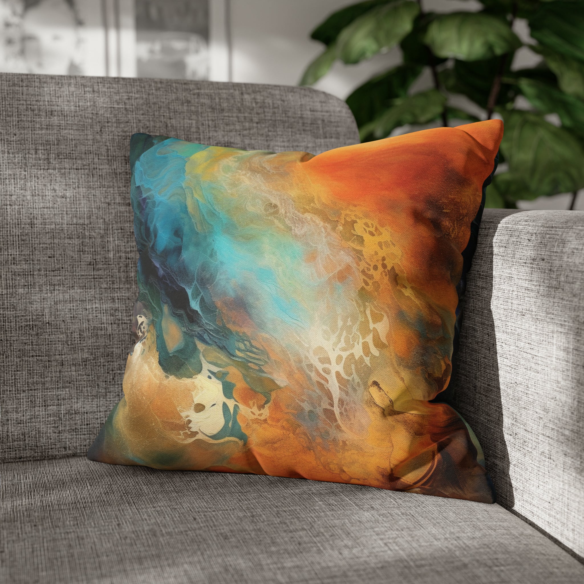 Abstract Pillow Cover | Burnt Orange, Navy Teal Blue