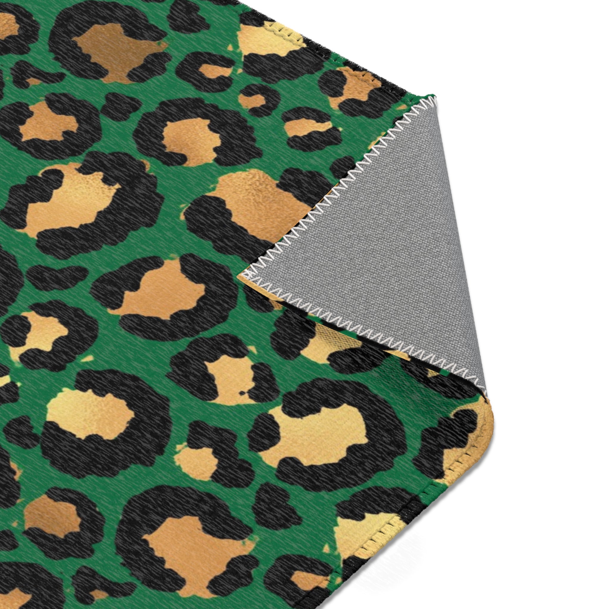 Green Leopard Large Area Rug | Gold Beige, Black Animal Print