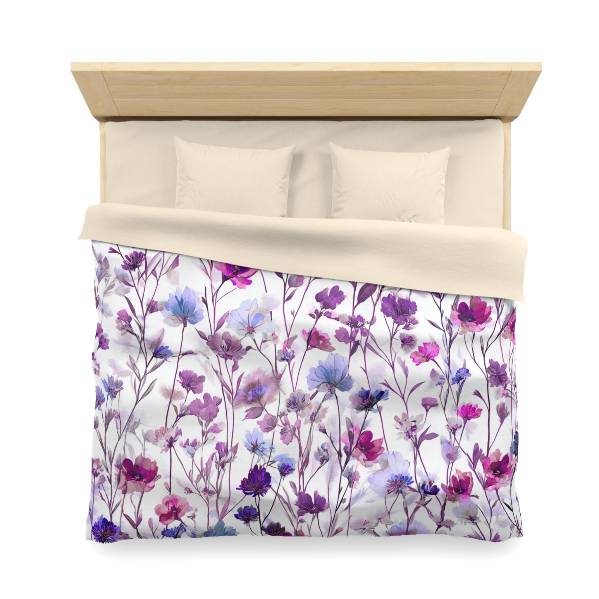 Floral Modern Duvet, Pillow Cover | White Lavender Bedroom Decor