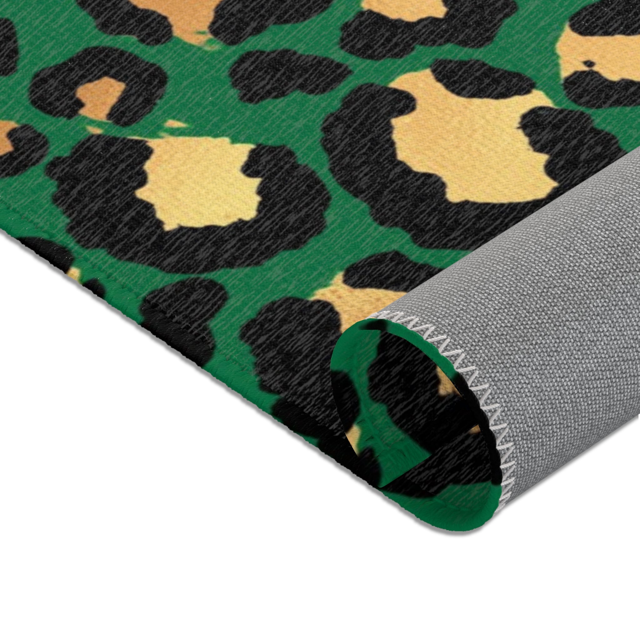 Green Leopard Large Area Rug | Gold Beige, Black Animal Print