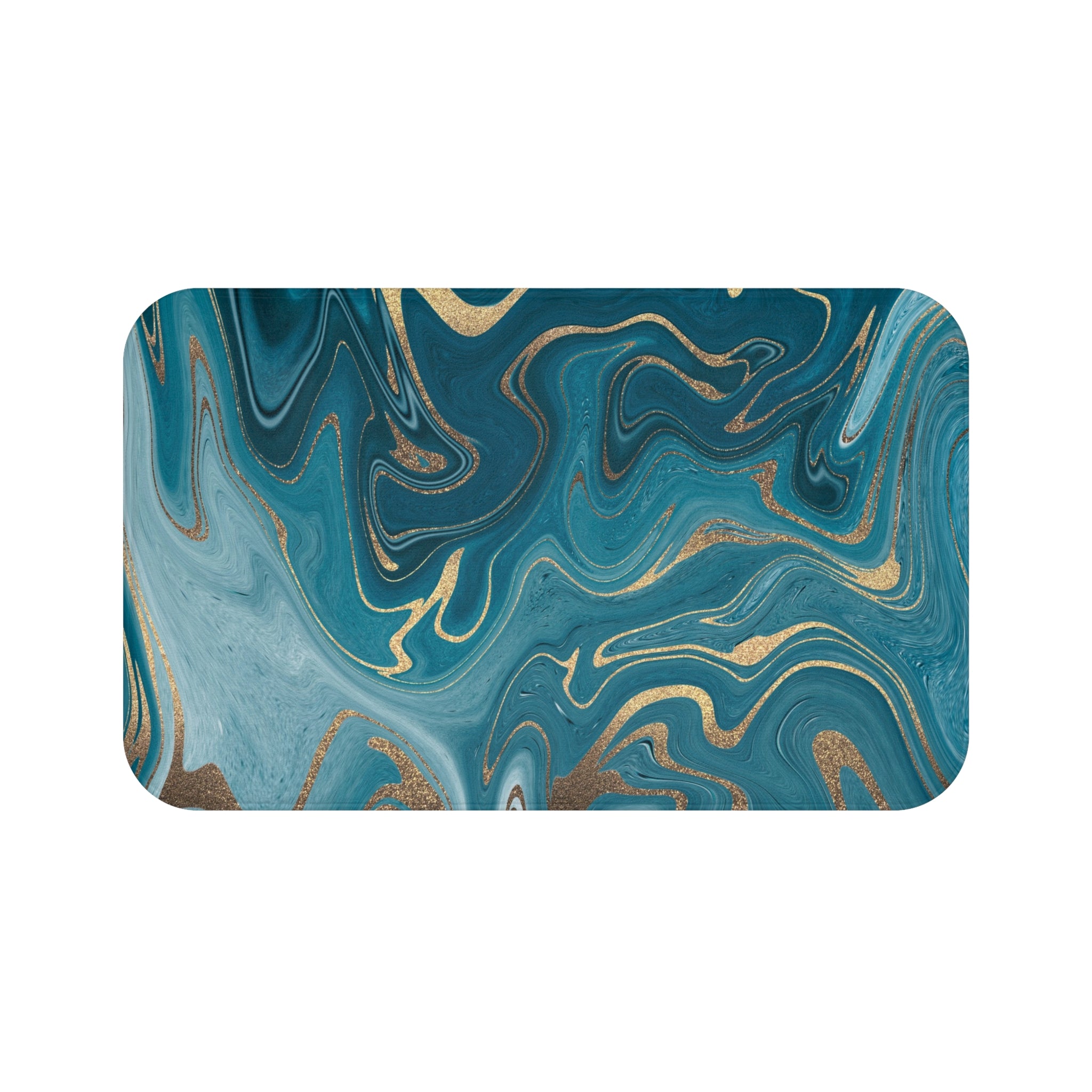 Marble Abstract Bath Mat | Teal Blue Kitchen Mat