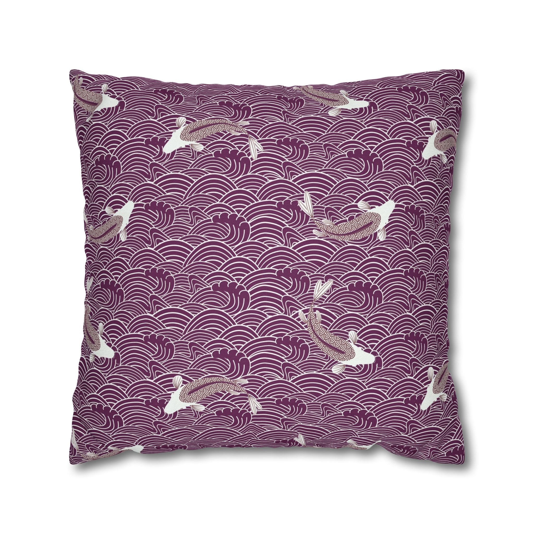 Japanese Koi Pillow Cover | Lilac Purple White Pillowcase
