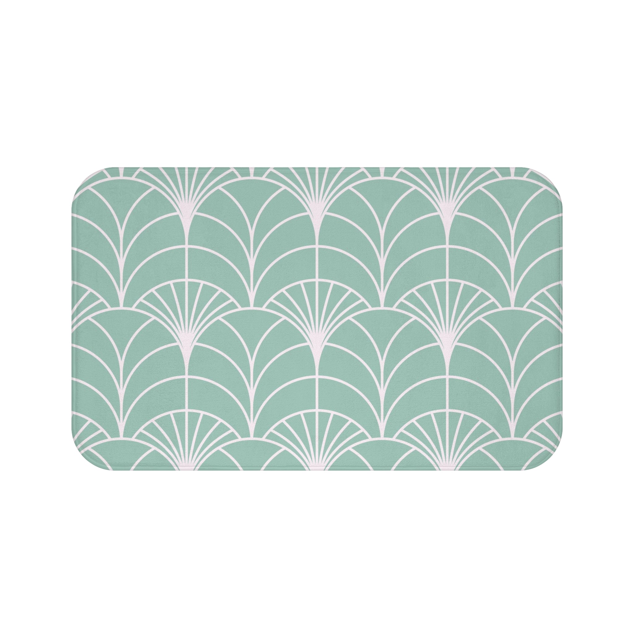 Boho Bath, Kitchen Mat | Art Deco Mint Green White