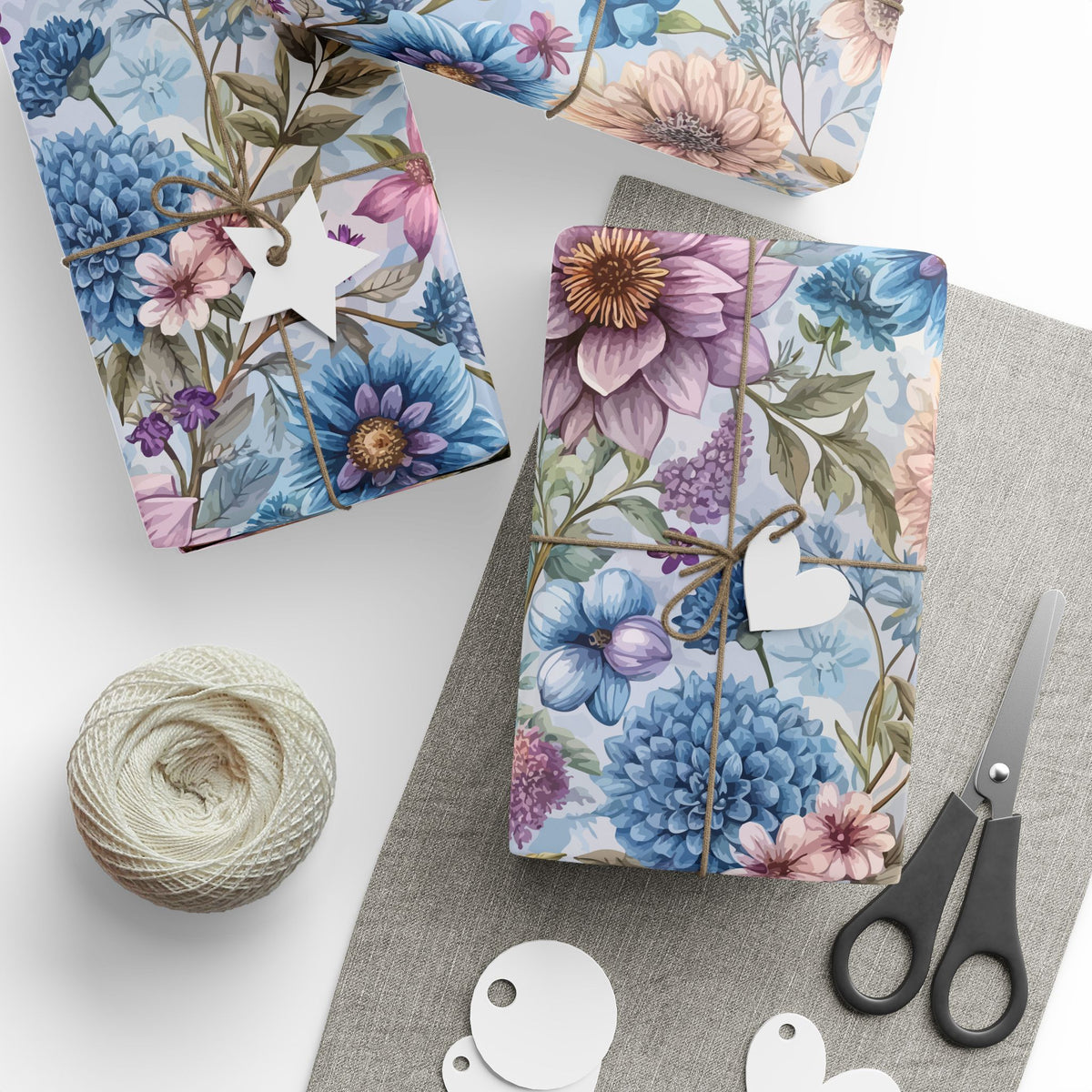 Pink Blue Chintz Floral Wrapping Paper, Vintage Gift Wrap