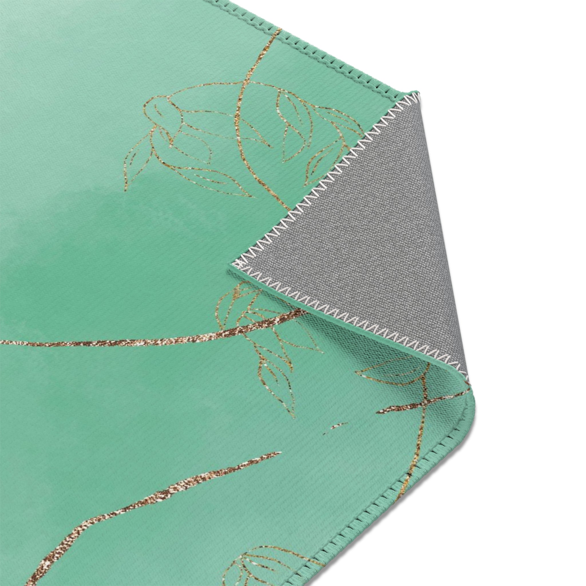 Abstract Floral Area Rug | Sage, Pale Green Ombre, Gold