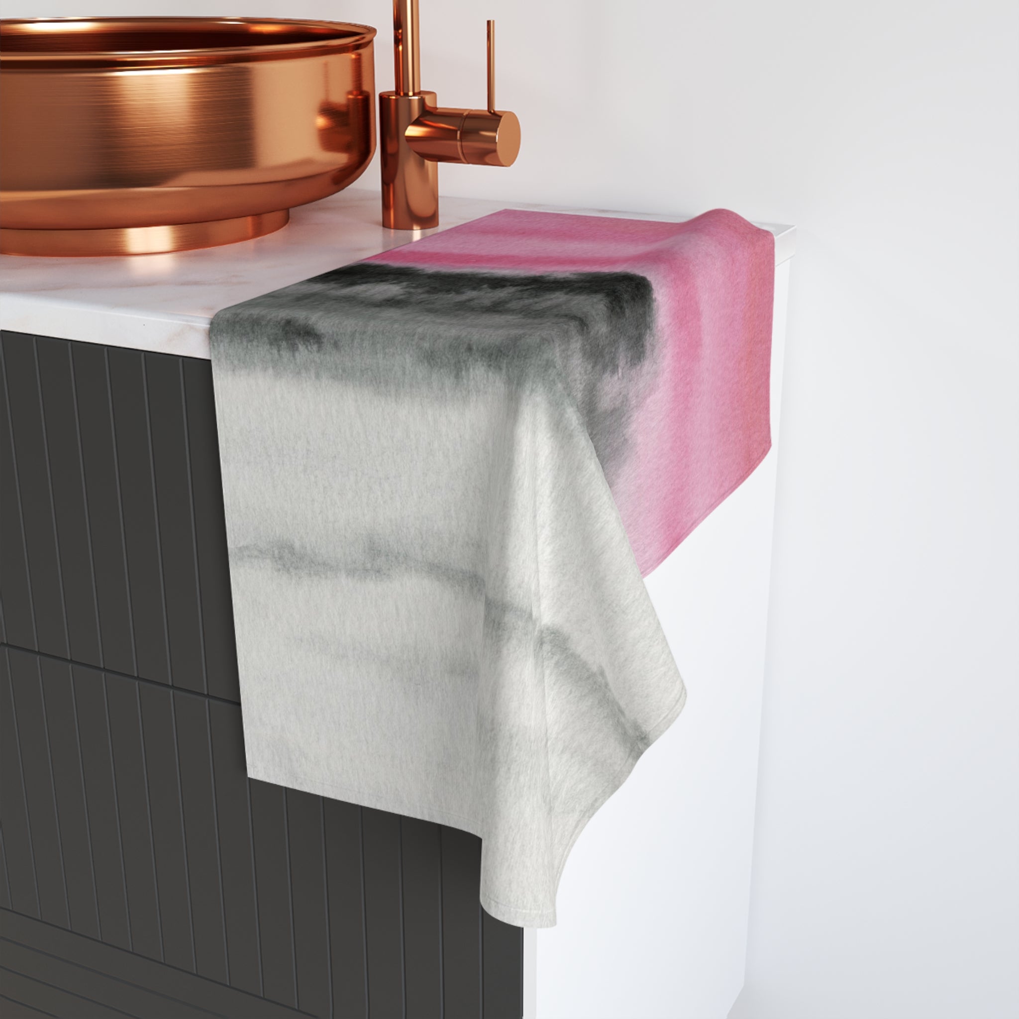 Abstract Kitchen, Bath Hand Towel | Pink, Gray Black Ombre, Landscape