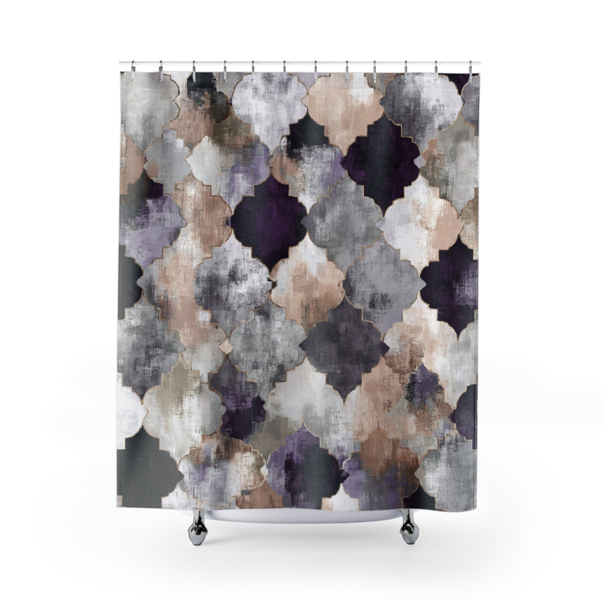 Rustic Moroccan Shower Curtain | Purple Grey Bathroom Decor